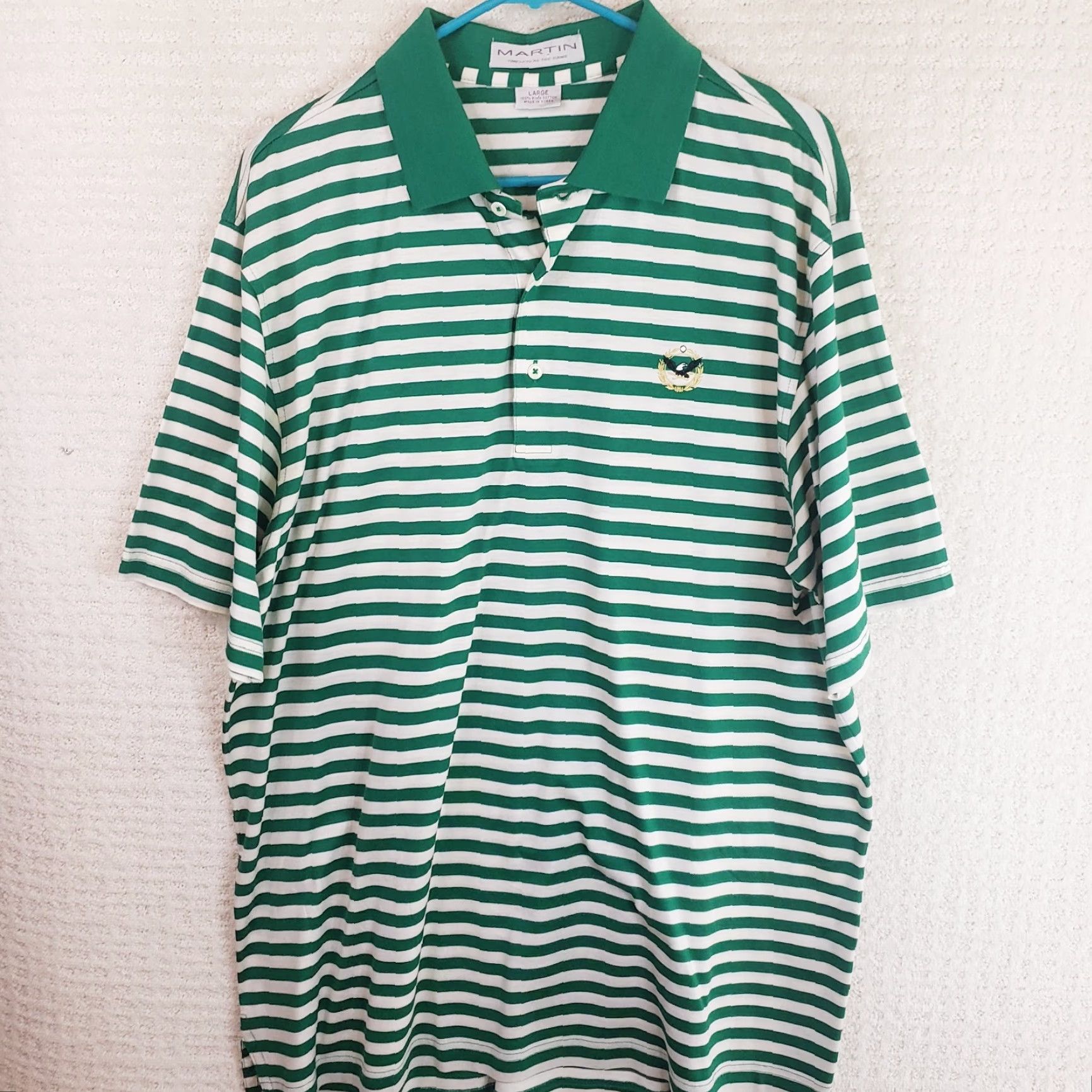 Vintage Martin Polo Shirt Men L Green White Short Sleeve Pima Cotton Striped Polo Golf Casual Stretch Size US L / EU 52-54 / 3 - 2 Thumbnail