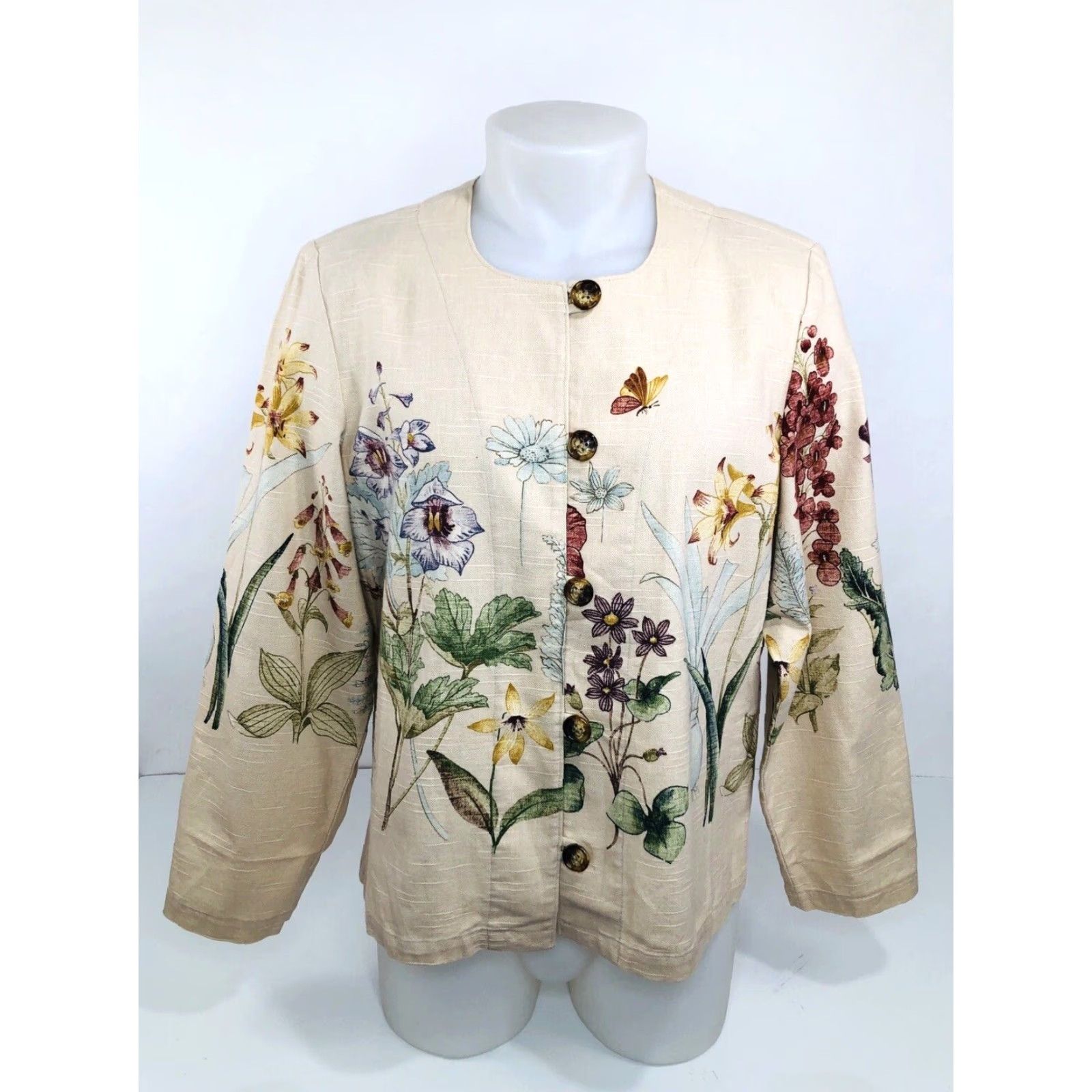 Orvis Orvis Womens L Jacket Beige Floral Butterfly Lightweight Blazer Shirt - EXCELLENT Size L / US 10 / IT 46 - 2 Thumbnail