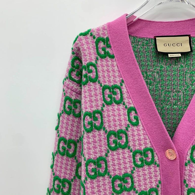 Gucci GucciColor-blocked logo jacquad full-print wool V-neck sing Size S / US 4 / IT 40 - 3 Thumbnail