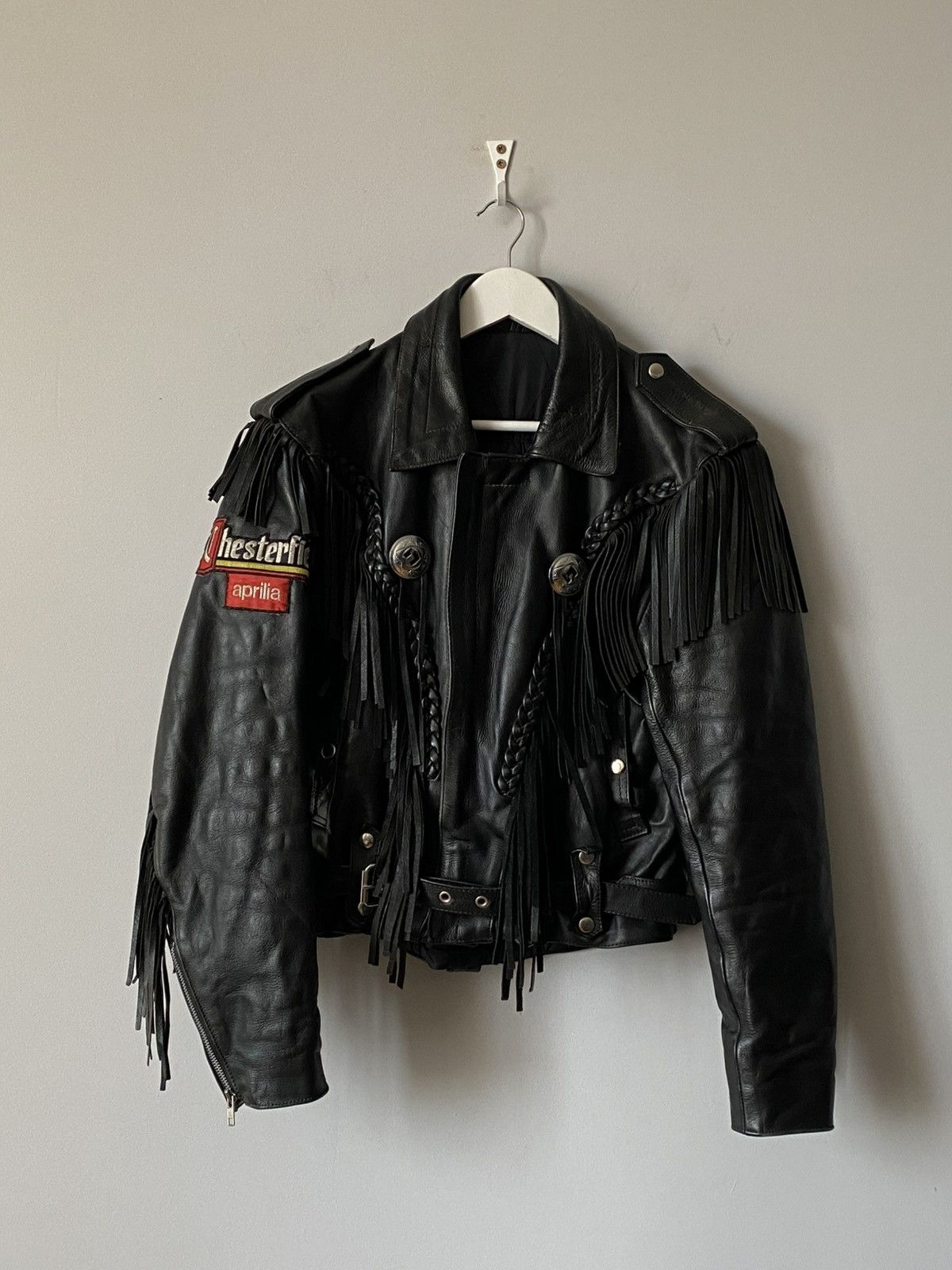 Leather Rare Chesterfield Aprilla Biker Leather Jacket Trims 80s 90s Size US M / EU 48-50 / 2 - 2 Thumbnail