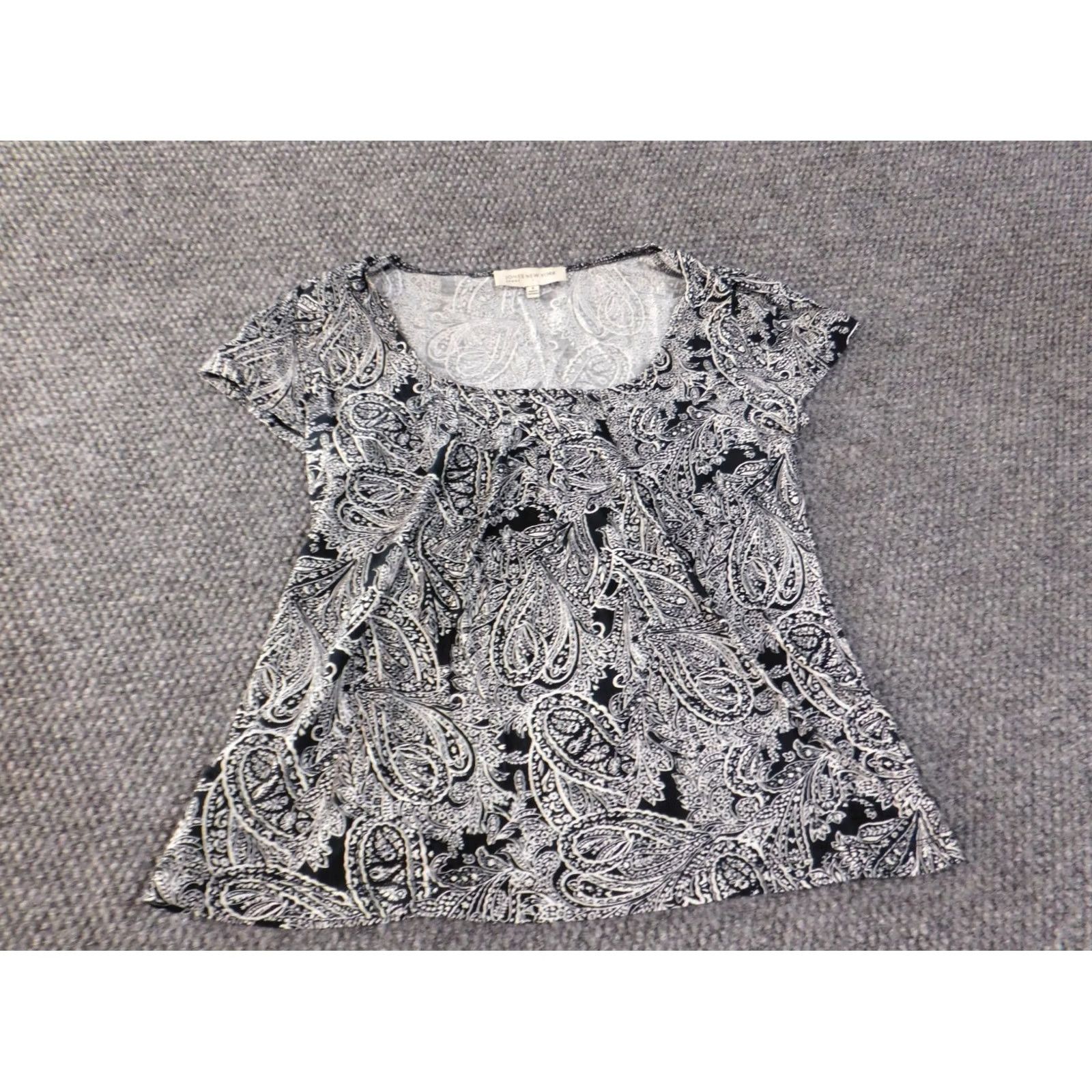 Jones New York Jones New York Blouse Womens S Black Paisley Cotton Rayon Pullover Cap Sleeve Round Neck Casual Basic Classic Stretch Size S / US 4 / IT 40 - 2 Thumbnail