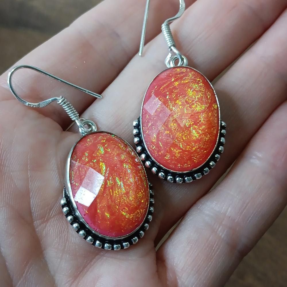 Designer Orange faux Triplet Fire Opal earrings Size ONE SIZE - 4 Thumbnail