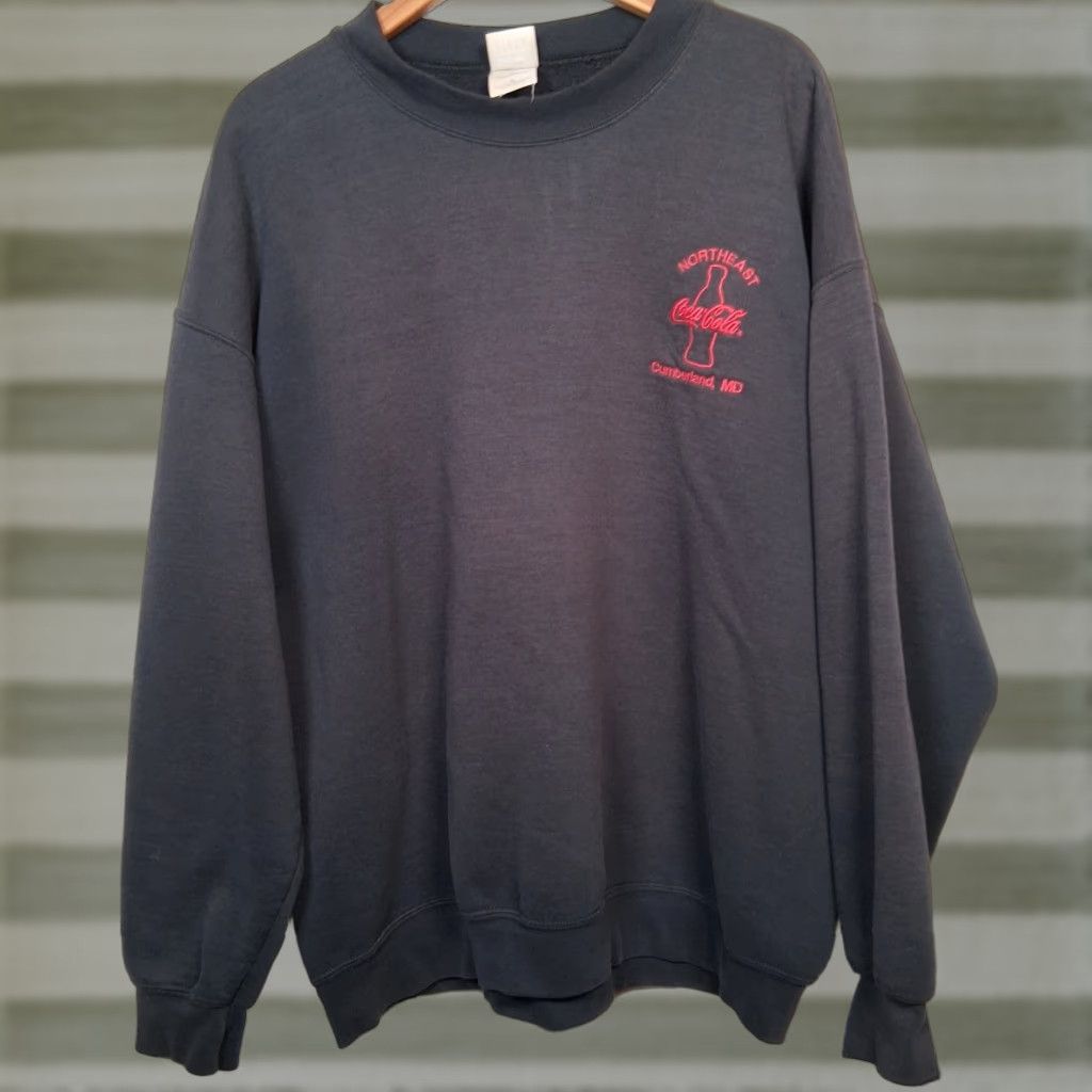 Gildan VINTAGE Coca Cola Sweatshirt XL Crewneck Distressed Embroidered Gildan Ultra Blend Black Size US XL / EU 56 / 4 - 1 Thumbnail