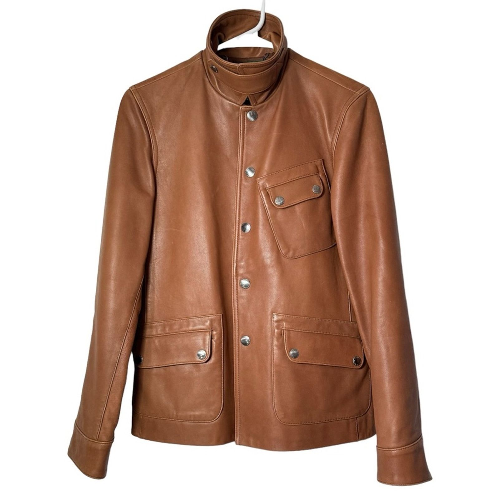 VTG Lauren Ralph Lauren cognac Tan Leather Button Up Jacket