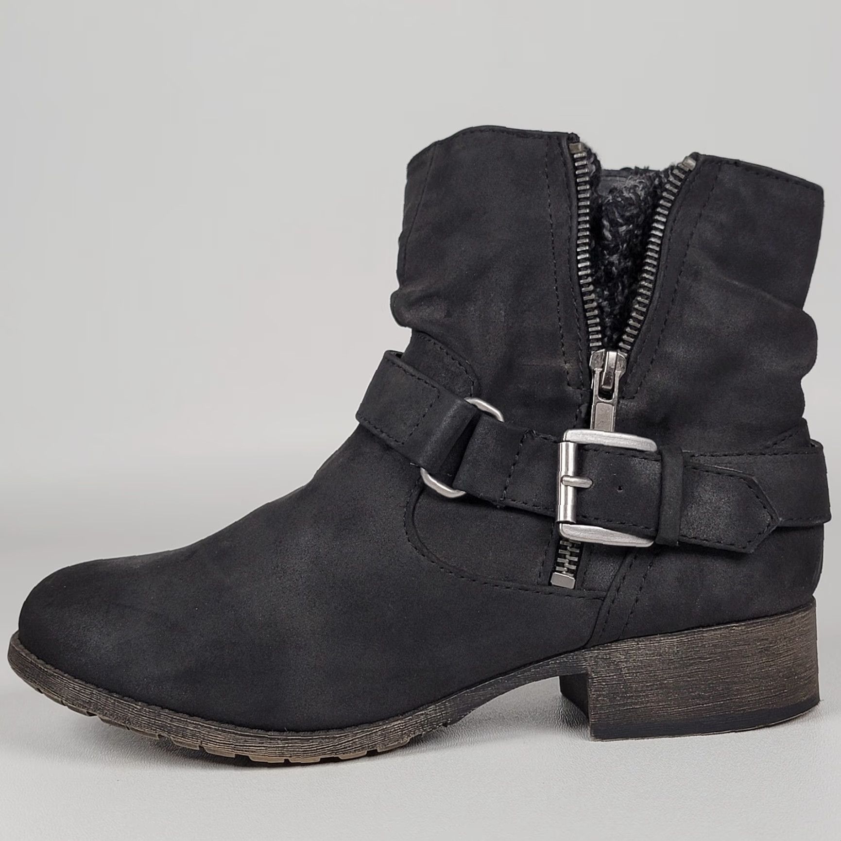 Vintage POP Boots Women’s Size 7.5 Ankle Strap Black Round Toe Zip Biker Style Shoes Size US 8 / IT 38 - 6 Thumbnail