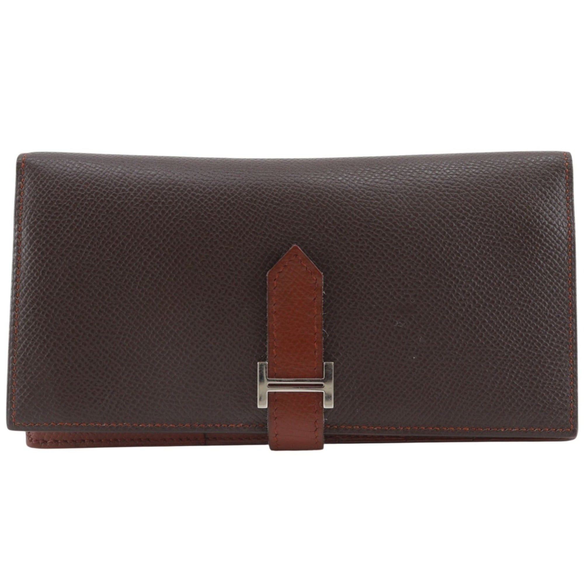 Hermes Hermes Bearn Soufflé Long Wallet, Bicolor, Veau Epsom Leather, 2009 Model, Brown/Silver Hardware, Size M, Belt Buckle, Unisex Size ONE SIZE - 1 Thumbnail