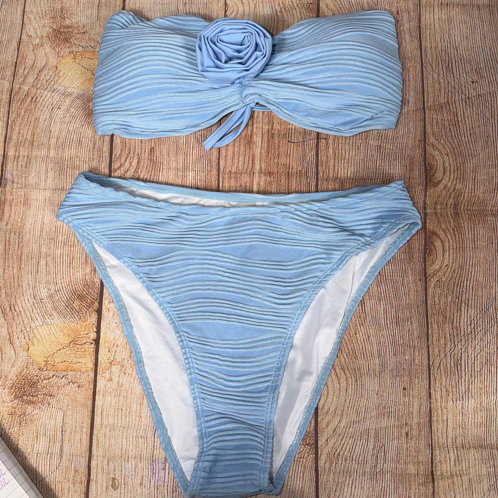 Other Light Blue Textured Bandeau Large Bikini Set NWOT Size ONE SIZE - 1 Thumbnail