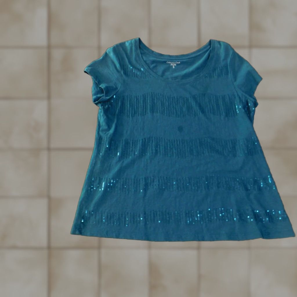 Coldwater Creek Coldwater Creek Blouse Shirt Women XL Green Beaded Crew Neck Short Sleeve Casual Cotton Rayon Geometric Vintage: No Size XL / US 12-14 / IT 48-50 - 1 Thumbnail