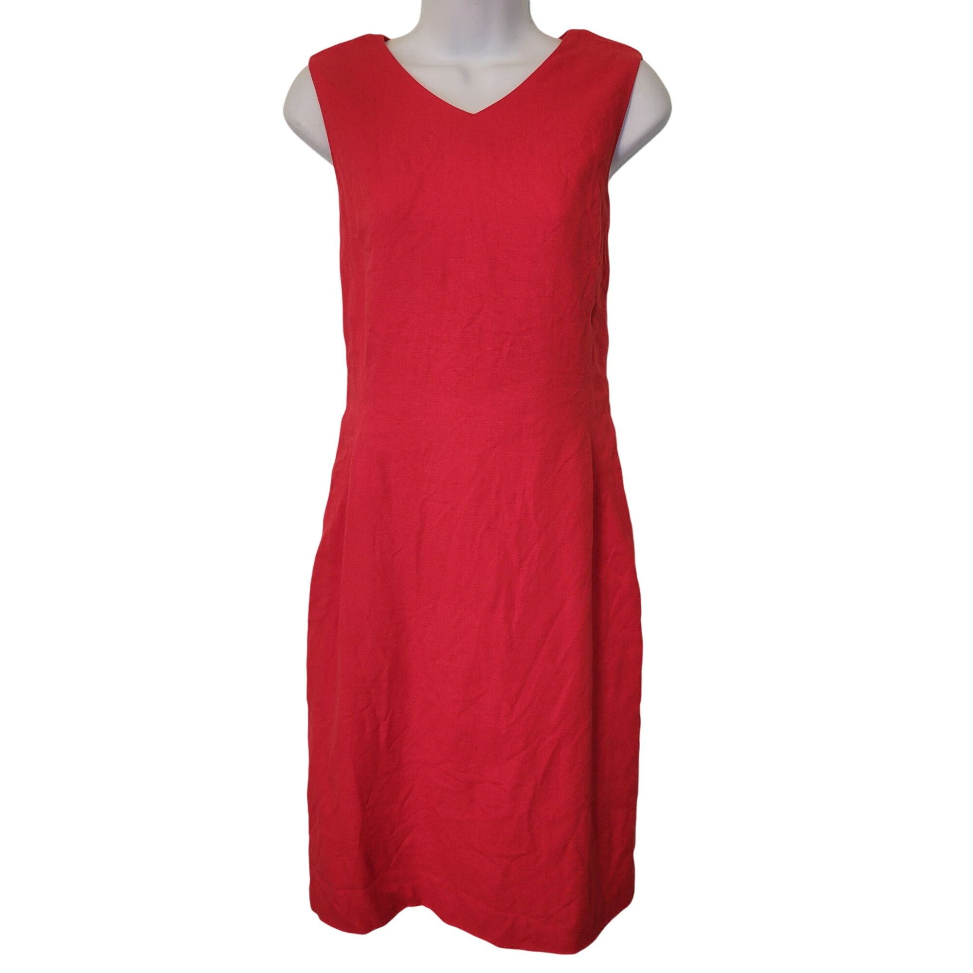 Talbots Sleeveless Red Sheath Dress 6 Irish Linen Back Slit
