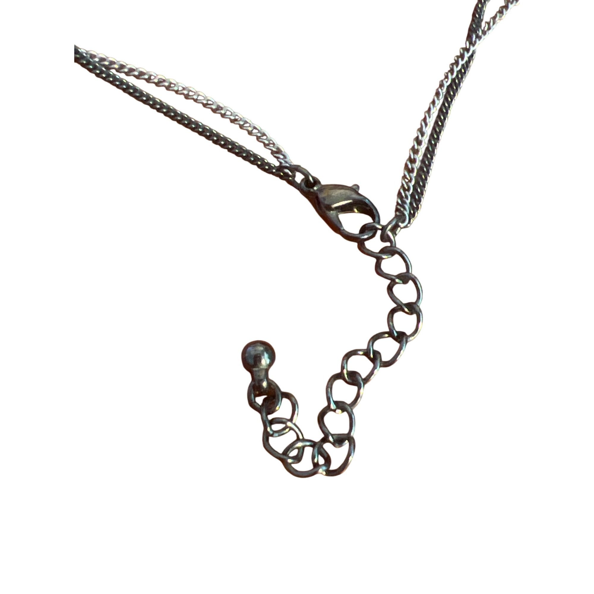 Other Vintage 2 Strand Necklace Silver Tone Gunmetal Heart Dangles Size ONE SIZE - 4 Thumbnail