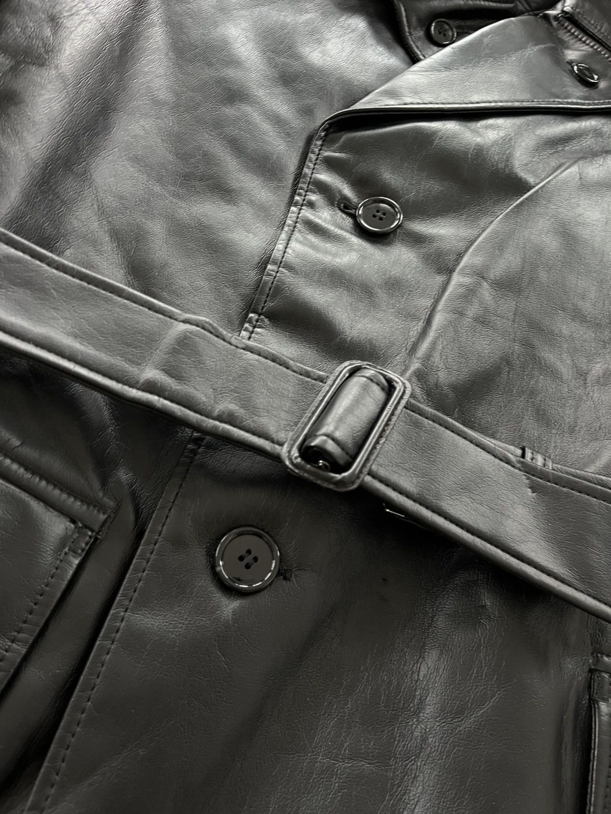 Genuine Leather Vintage Black Faux Leather Trench Coat Gothic Military Style Size US L / EU 52-54 / 3 - 13 Thumbnail