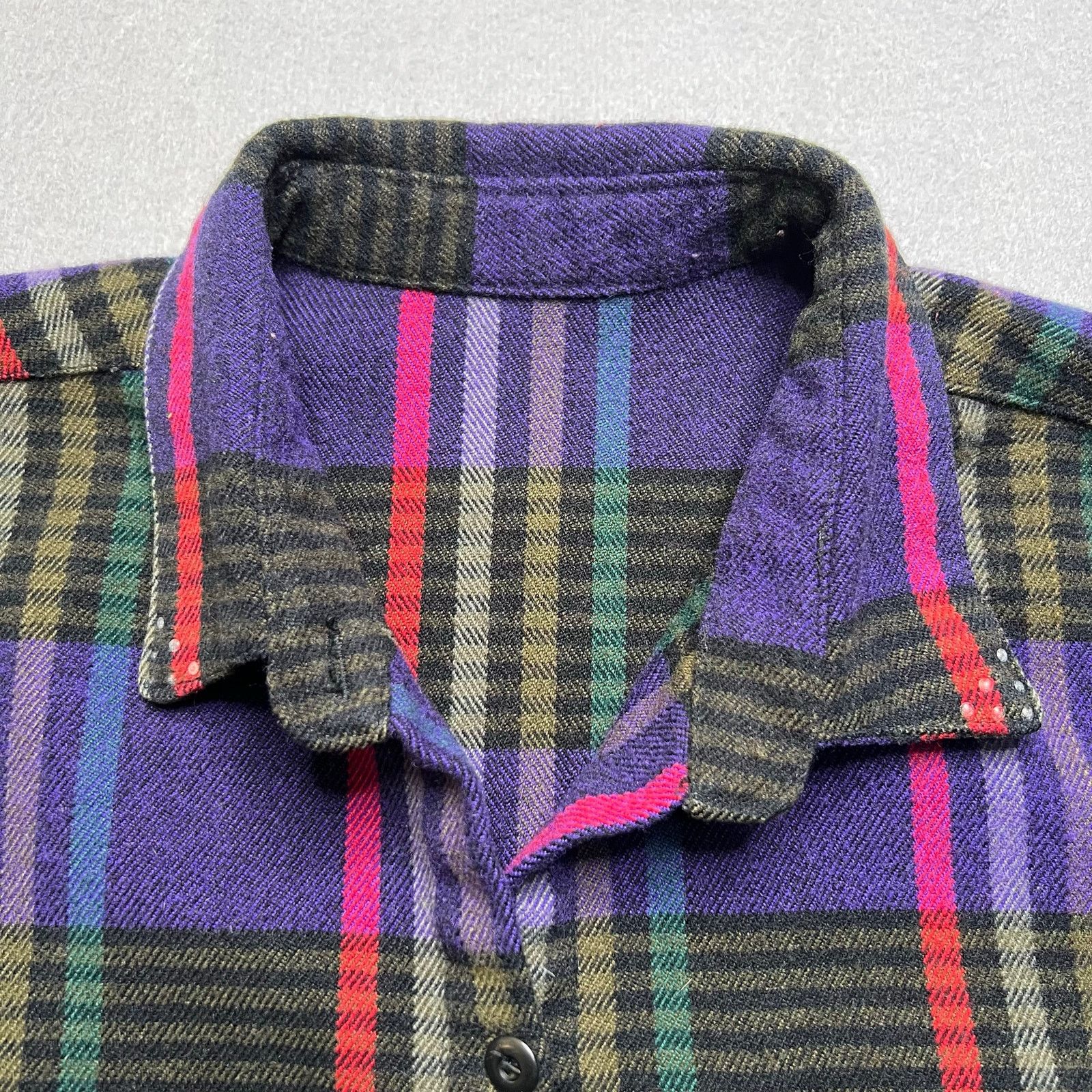Vintage Vintage 90s Wool Blend Flannel Shirt Mens M/L Purple Plaid Size US L / EU 52-54 / 3 - 3 Thumbnail