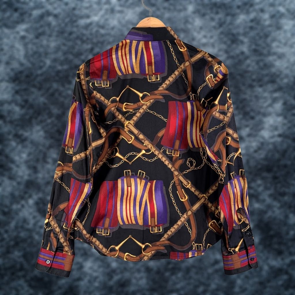 Ralph Lauren Lauren Ralph Lauren Top Womens Small Button-Up Equestrian Polo Blouse Shirt Black Geometric Print Short Sleeve? Size S / US 4 / IT 40 - 1 Thumbnail