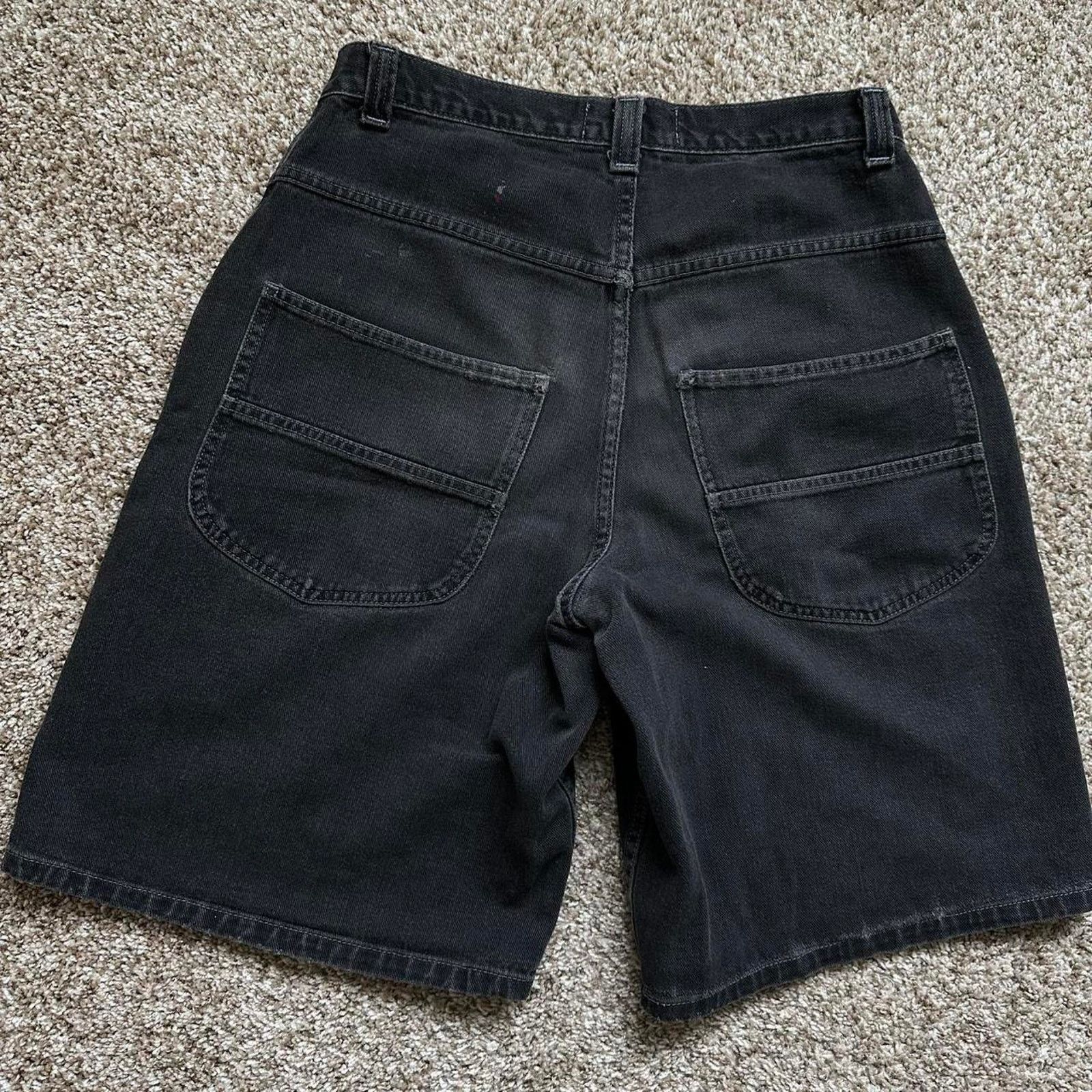 Vintage Thrashed Lee Pipes Black Denim Baggy Long Jean Short