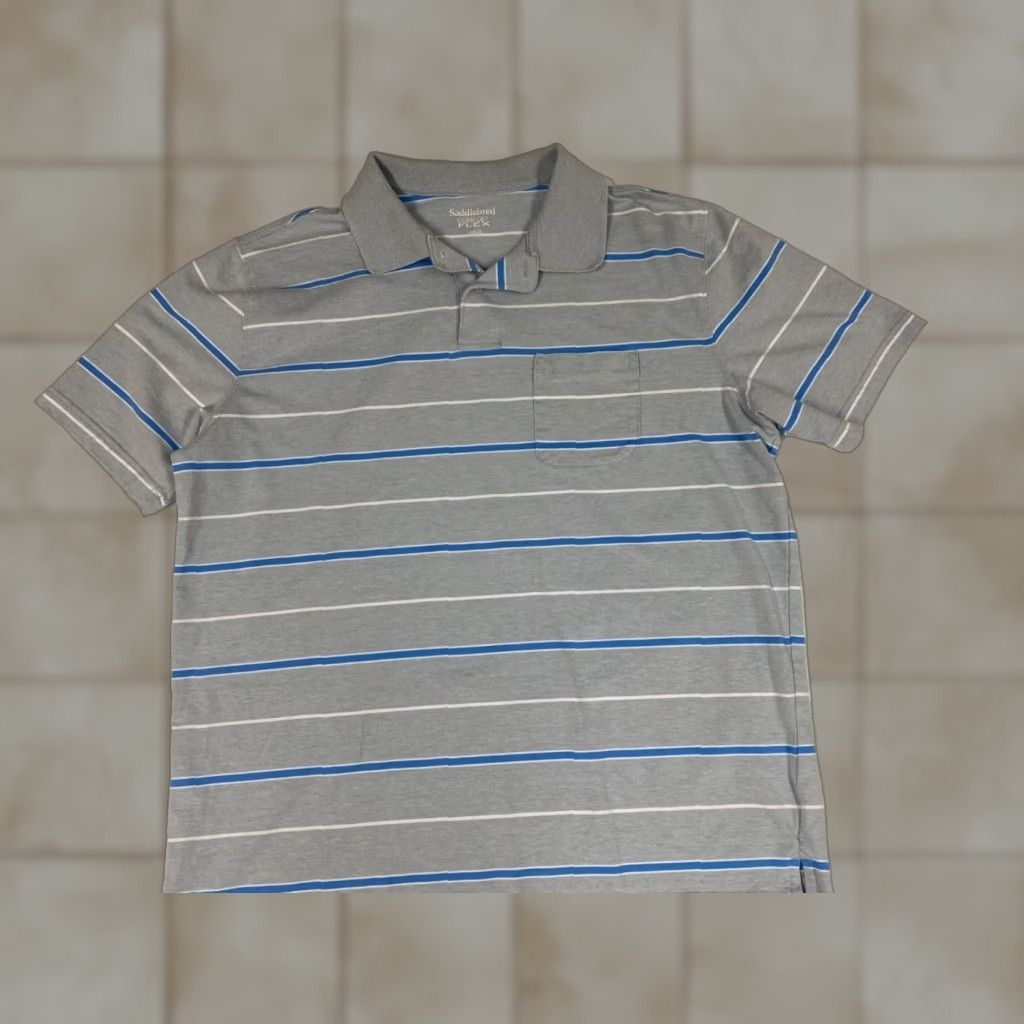 Vintage Saddlebred Polo Shirt L Regular Gray Striped Comfort flex Short Sleeve Men Size US L / EU 52-54 / 3 - 1 Thumbnail