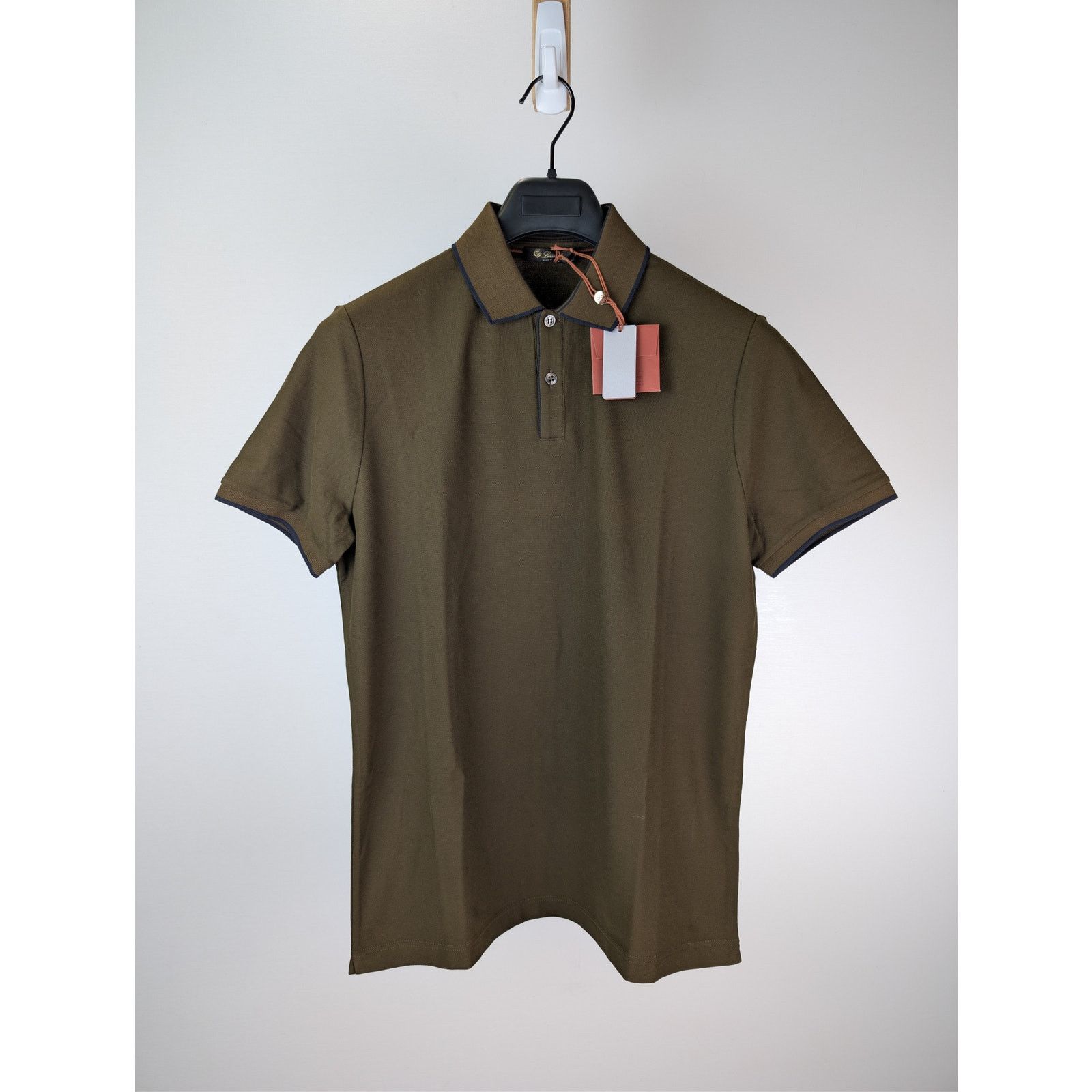 Loro Piana o1rshd1 Double Collar Cotton Piquet Polo Shirt Olive Green Size US M / EU 48-50 / 2 - 2 Thumbnail