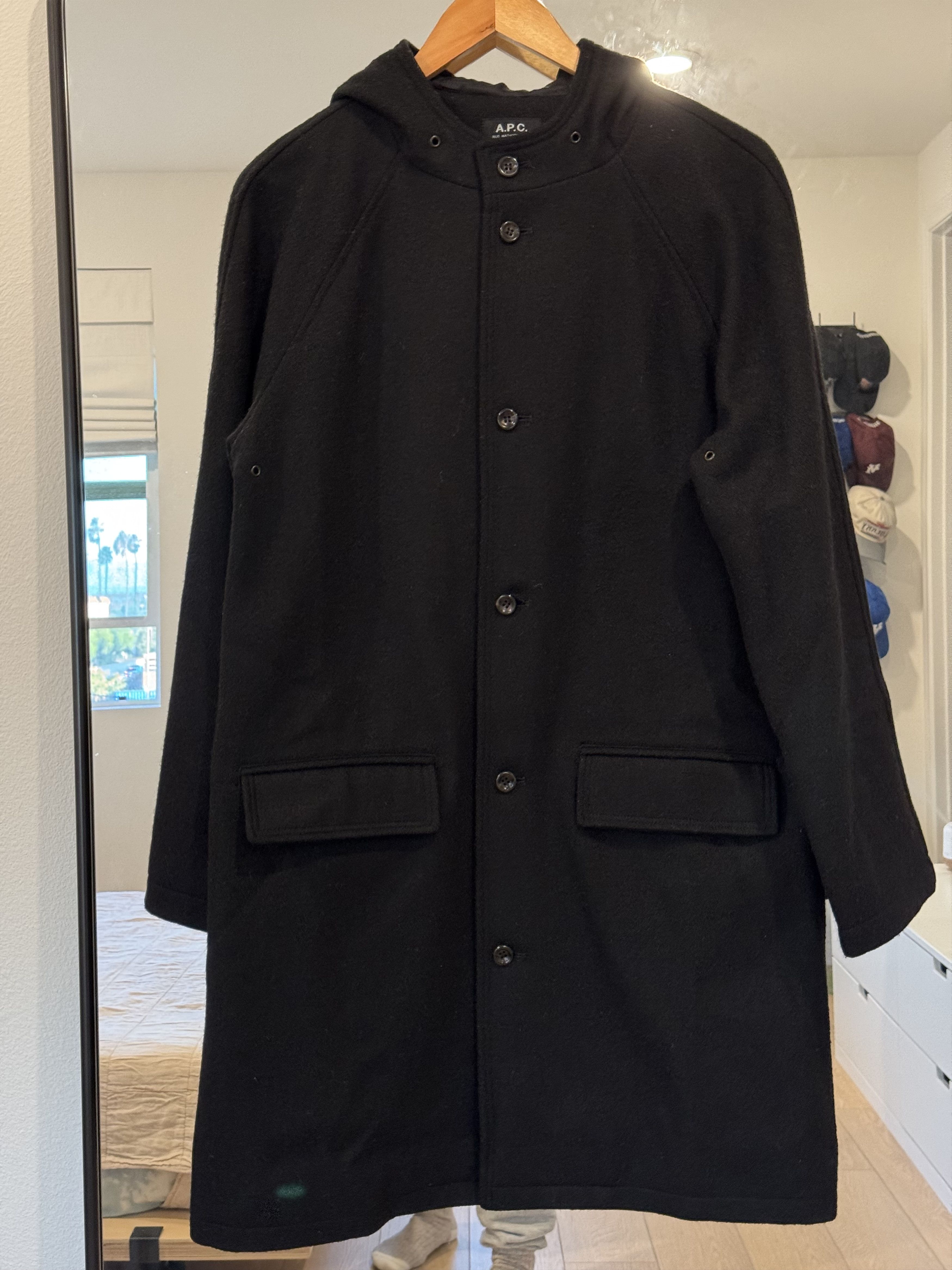 A.P.C. APC Long Hooded Wool Coat Black - Medium Size US M / EU 48-50 / 2 - 1 Thumbnail