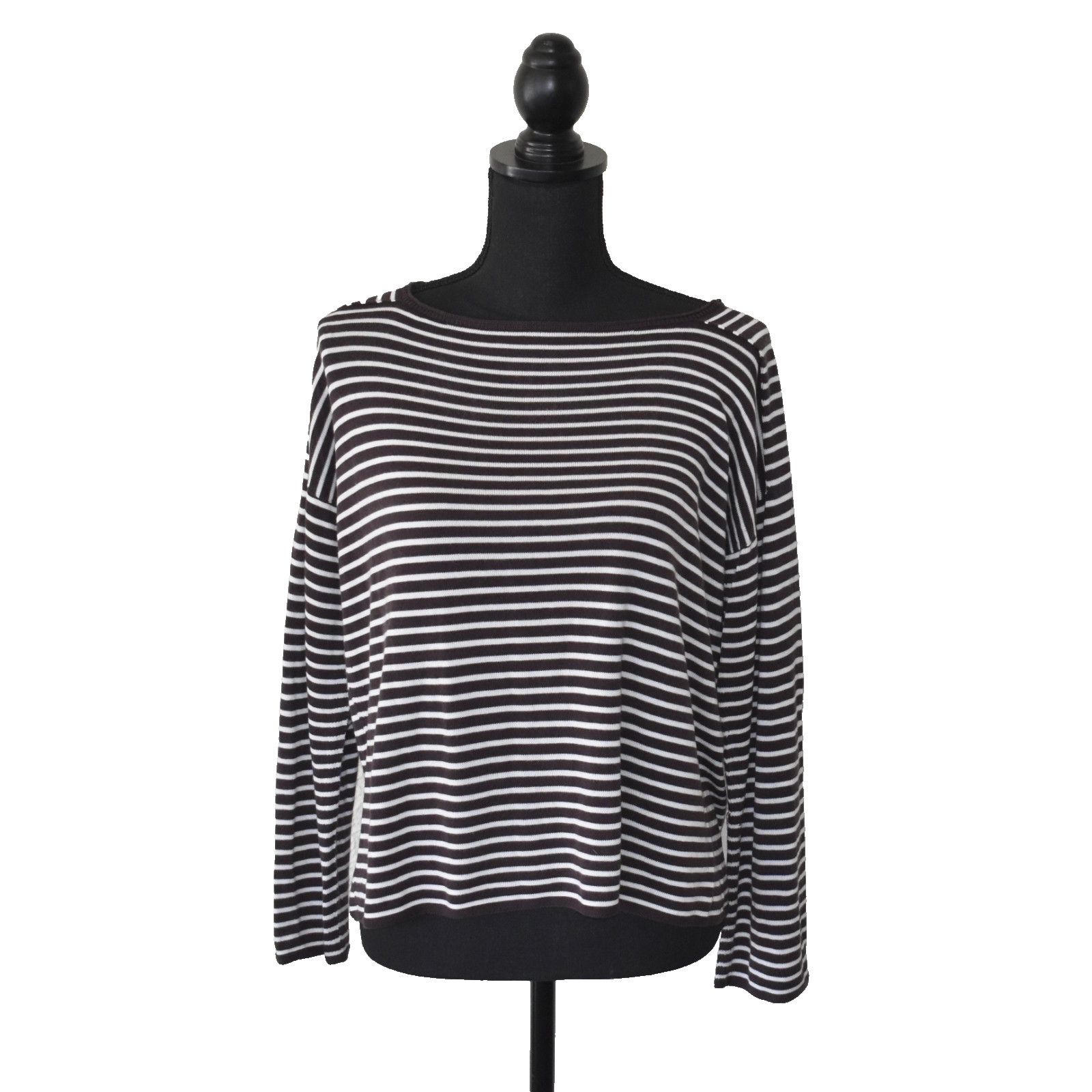 Eileen Fisher EILEEN FISHER Striped Tencel Knit LS Petite Sweater Top PL Size L / US 10 / IT 46 - 1 Thumbnail