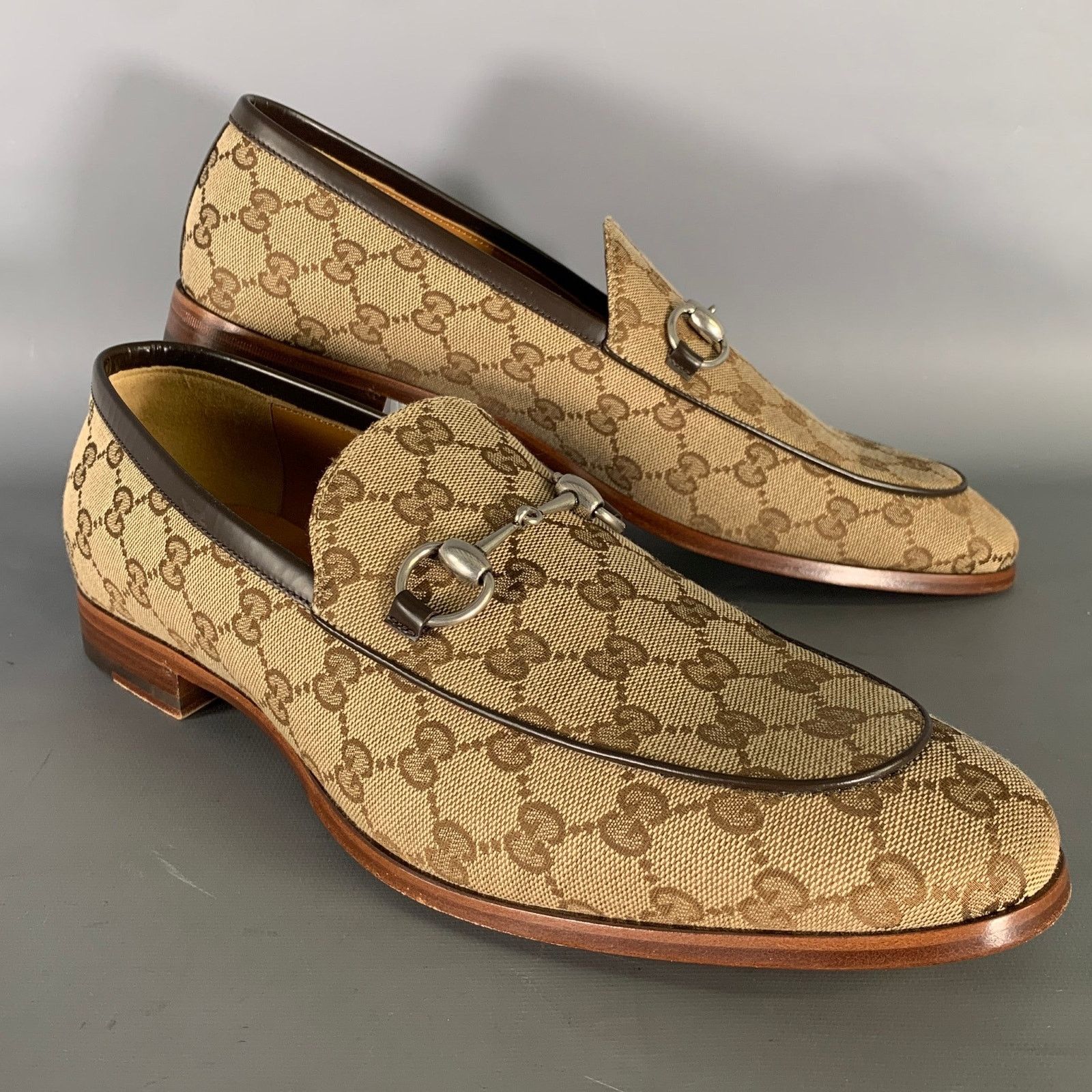 Gucci GUCCI Size 10.5 Brown Tan Monogram Canvas Loafers Size US 10.5 / EU 43-44 - 1 Thumbnail
