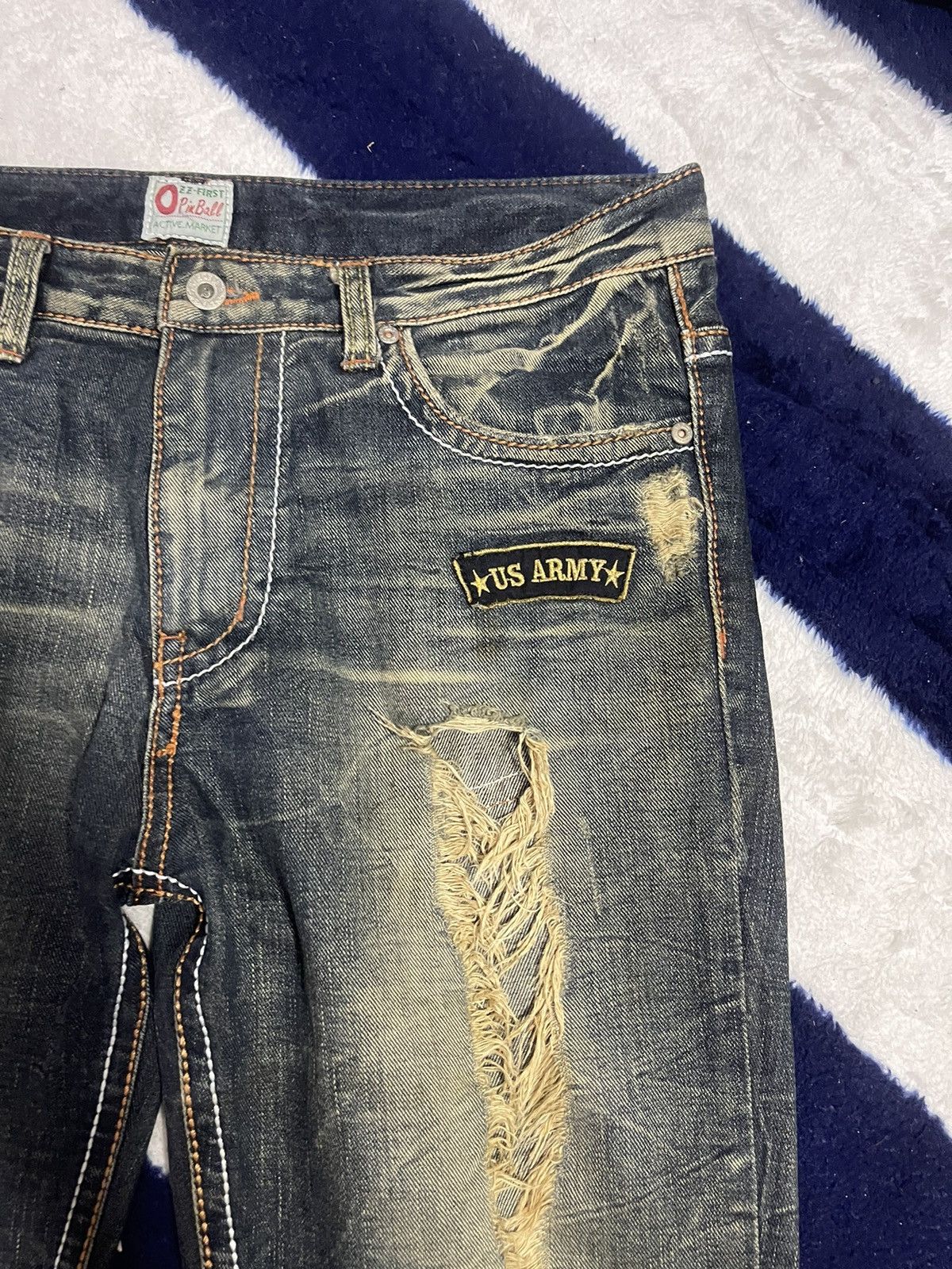 Japanese Brand Pin Ball Distressed Flare Jeans (14) Size US 35 - 14 Thumbnail