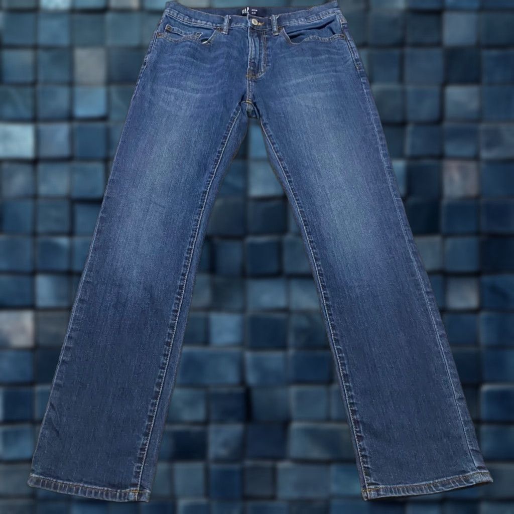 Gap Gap Jeans 29x30 Blue Denim Medium Wash Slim Straight Mid Rise Stretch Jeans Mens Regular 5-Pocket Blue 2101 Size US 29 - 1 Thumbnail