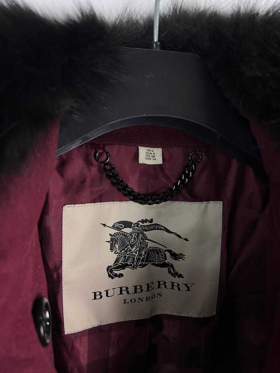 Burberry Burberry Garnet Double Breasted Coat with Black Fur Trim UK6 Size XS / US 0-2 / IT 36-38 - 3 Thumbnail