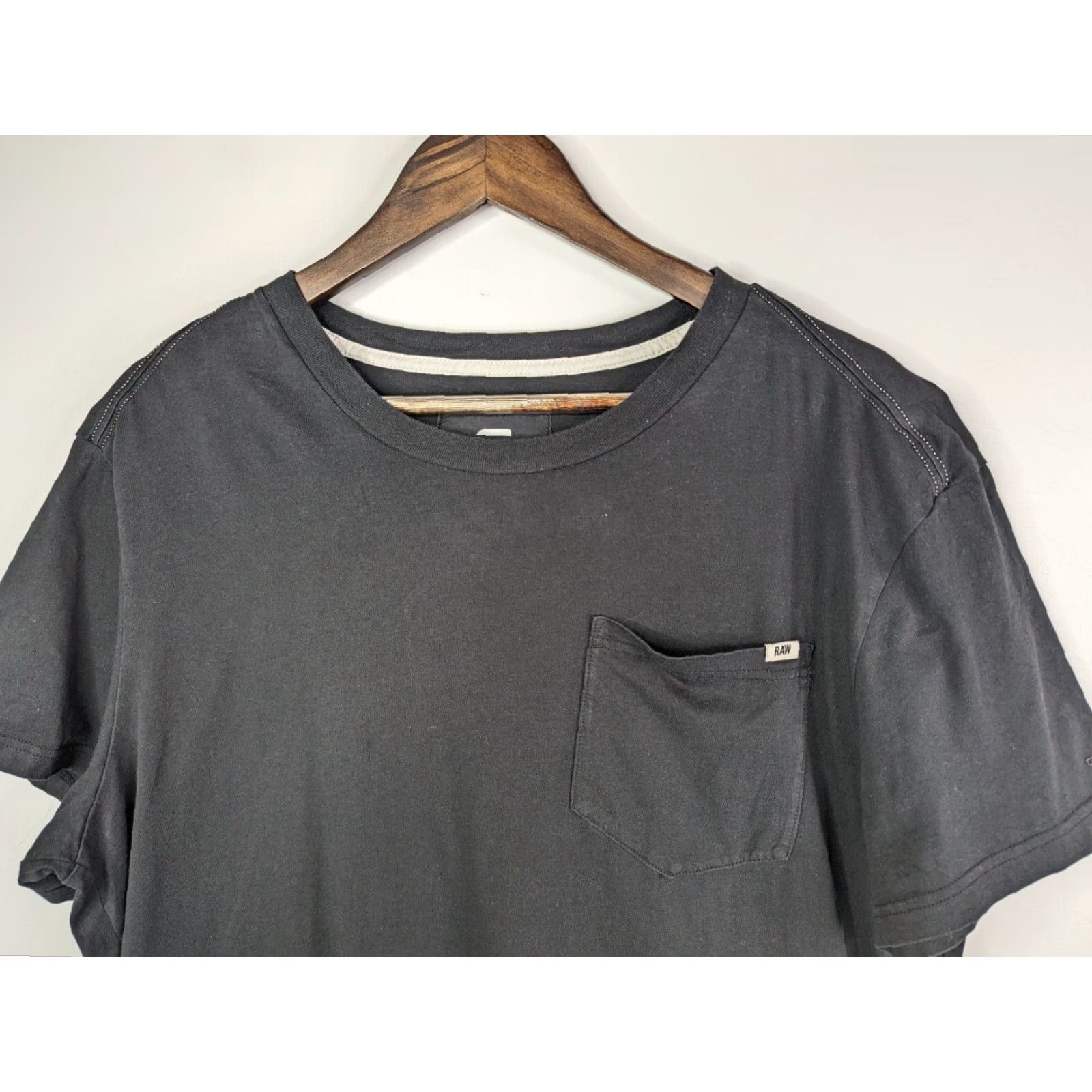 G-Star G Star Raw T-Shirt Pocket Black Mens Large Regular Fit Streetwear Cotton Logo Shirt Size US L / EU 52-54 / 3 - 2 Thumbnail