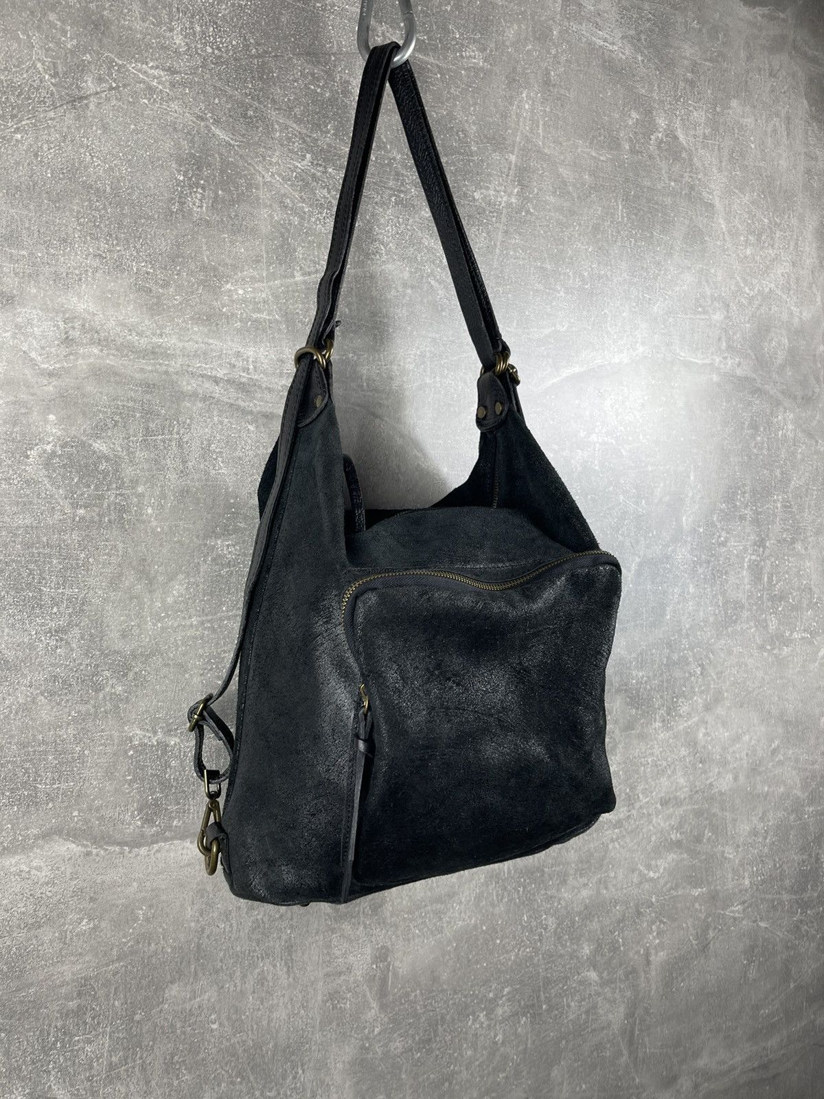 Genuine Leather Minimalist Hobo Black Suede Shoulder Handcrafted Bag Made Size ONE SIZE - 2 Thumbnail