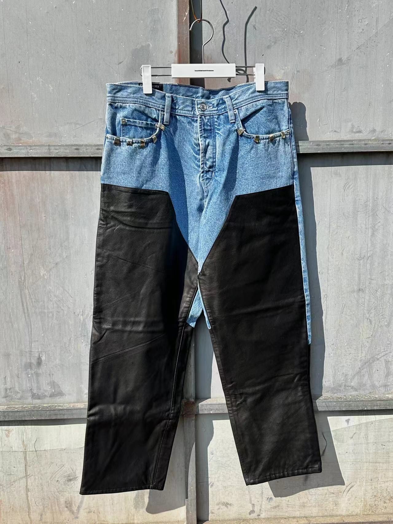 image of Enfants Riches Deprimes Leather Carpenter Denim Jeans in Blue, Men's (Size 32)