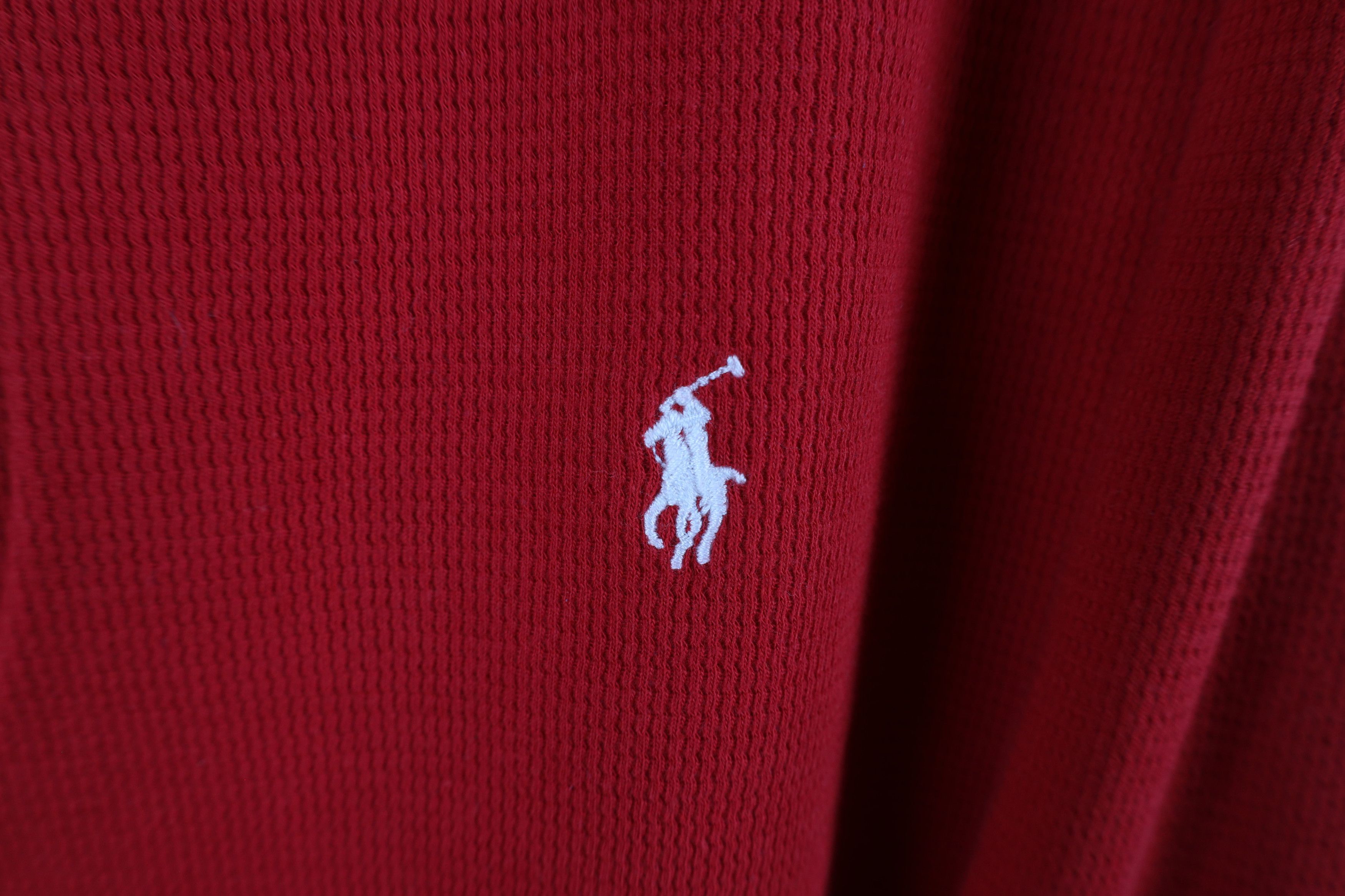 Ralph Lauren × Vintage Vintage Ralph Lauren Waffle Knit Long Sleeve T-Shirt Red Size US XXL / EU 58 / 5 - 4 Thumbnail