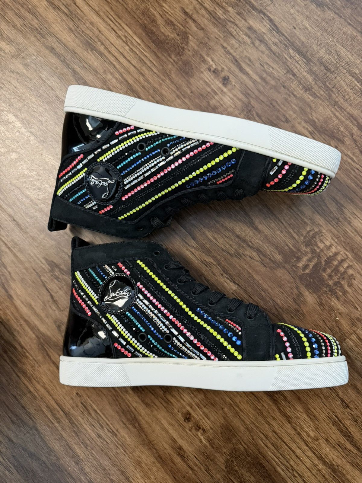 Christian Louboutin Black multicolor strass hightop sneakers