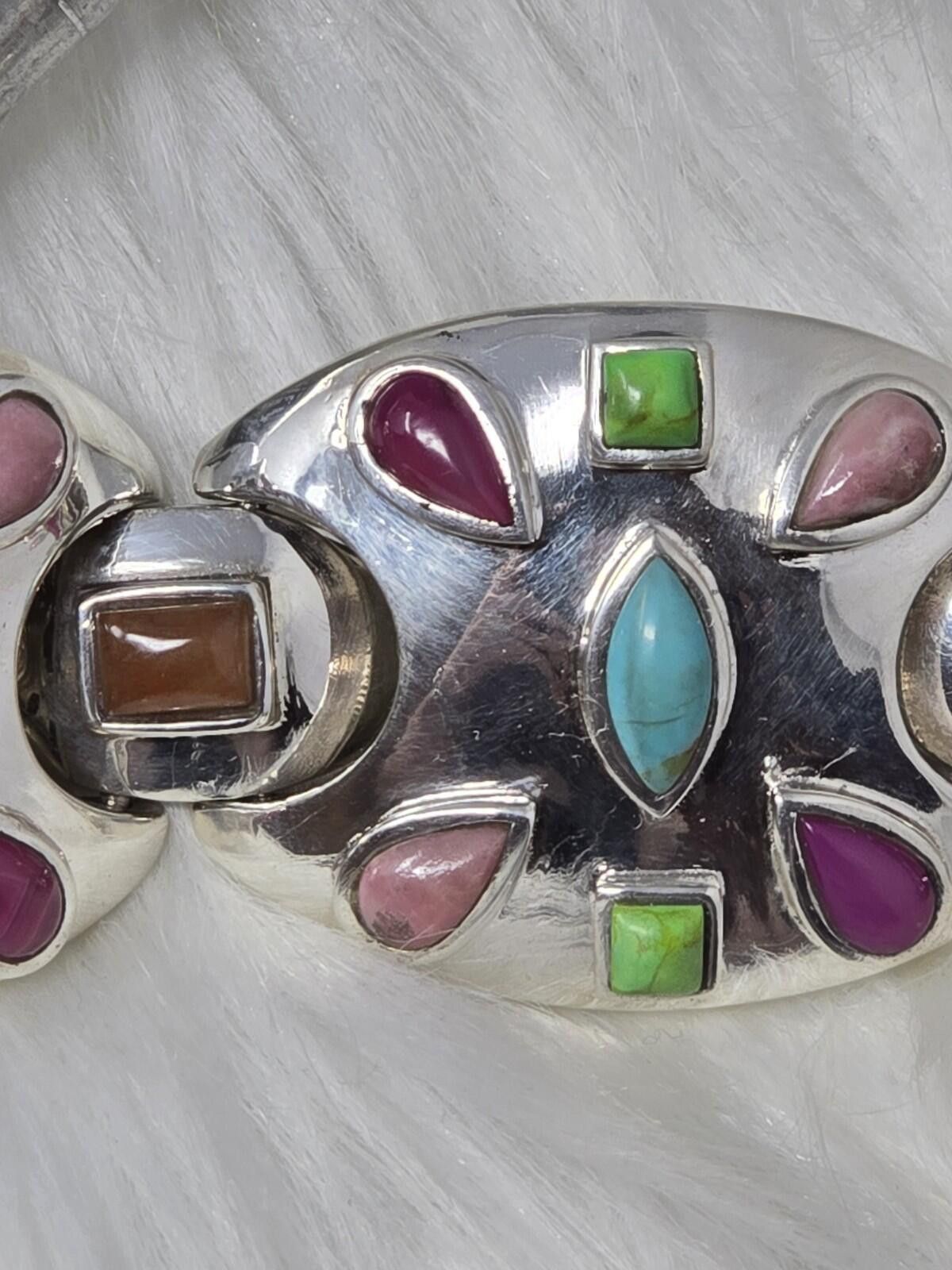 Neil Barrett Barse 925 Sterling Silver Gemstone Panel Link Bracelet Rare Size ONE SIZE - 4 Thumbnail
