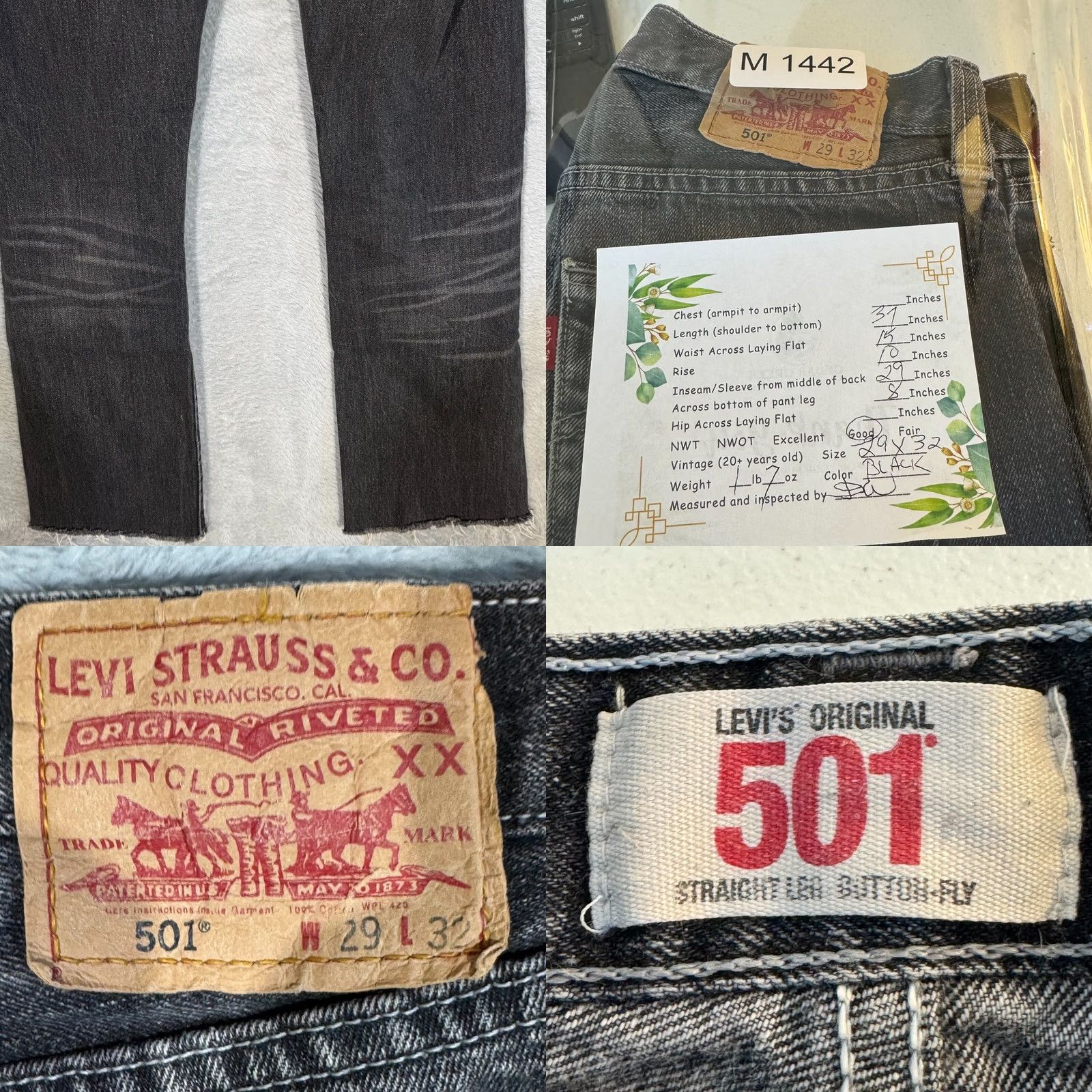 Levi's Levi’s 501 Jeans Men’s 29x32 Black Denim Button Fly Straight Leg Regular Denim Jeans Womens? Size US 29 - 8 Thumbnail