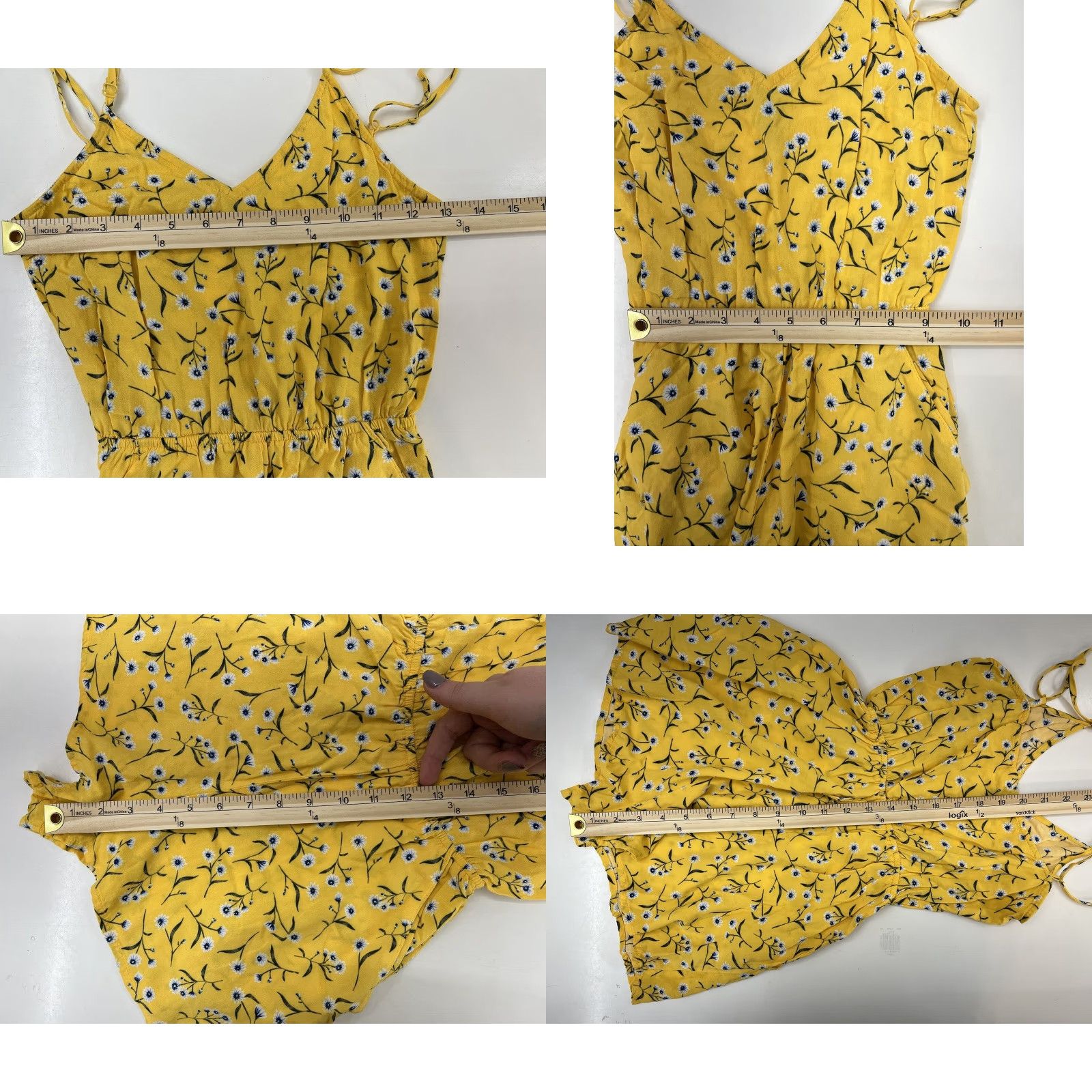 H&M Womens Divided by H&M Yellow Floral Spaghetti Strap Romper Size 0 Size 25" / US 0 / IT 36 - 9 Thumbnail