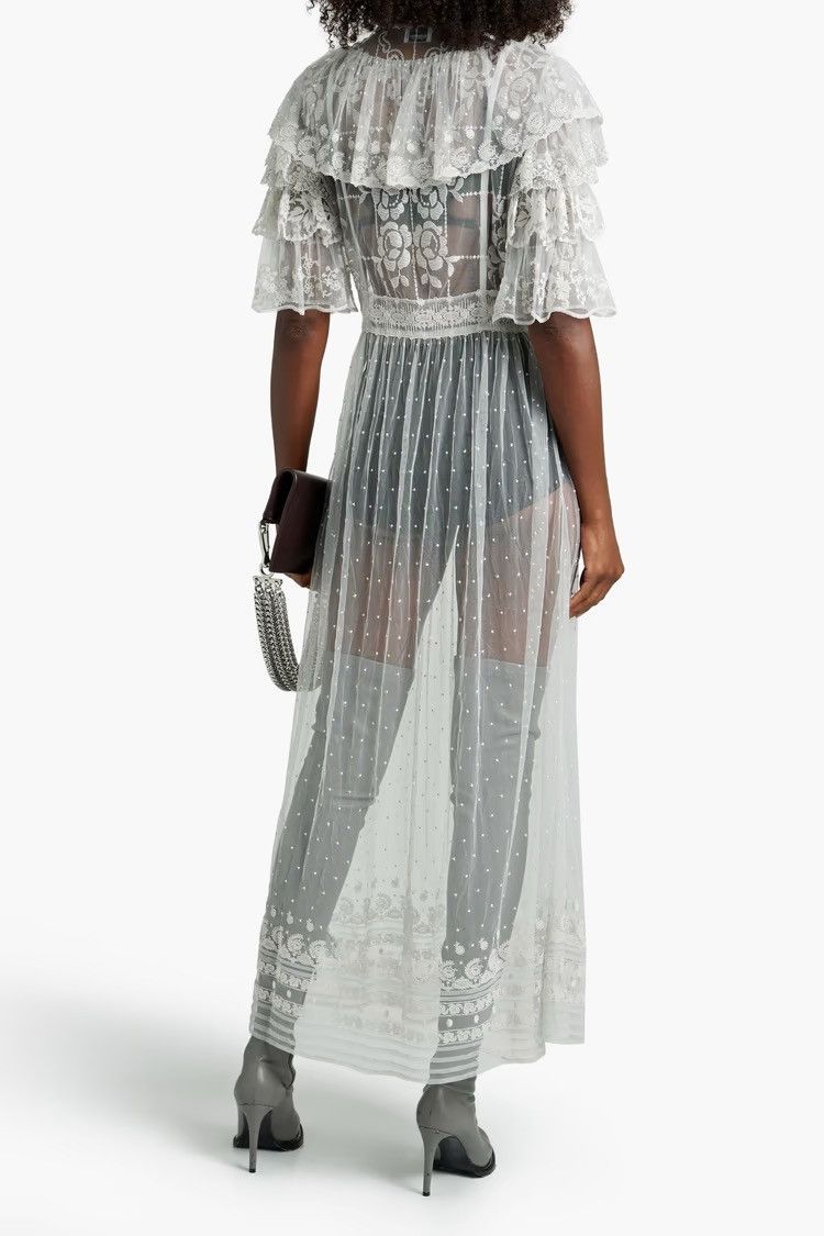 Burberry BURBERRY Ruffled Embroidered Swiss-dot tulle Maxi Dress Size S / US 4 / IT 40 - 3 Thumbnail