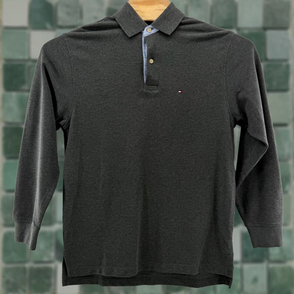 Tommy Hilfiger VINTAGE Tommy Hilfiger Polo Shirt Long Sleeve Gray Mens Small S Cotton Shirt Size US S / EU 44-46 / 1 - 1 Thumbnail