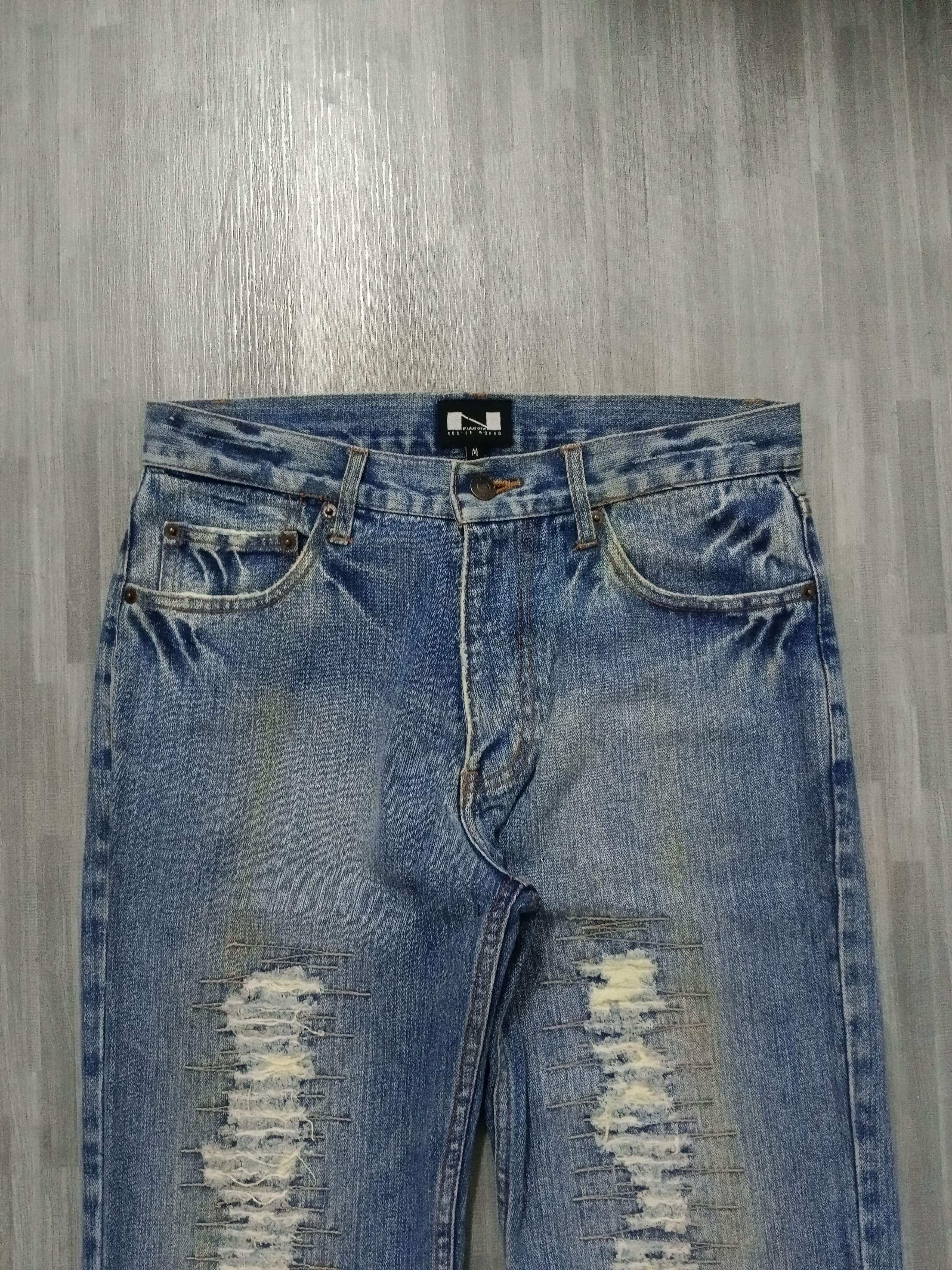 Japanese Brand DISTRESSED PACTHWORK NYLAUS DENIM PANTS Size US 31 - 4 Thumbnail