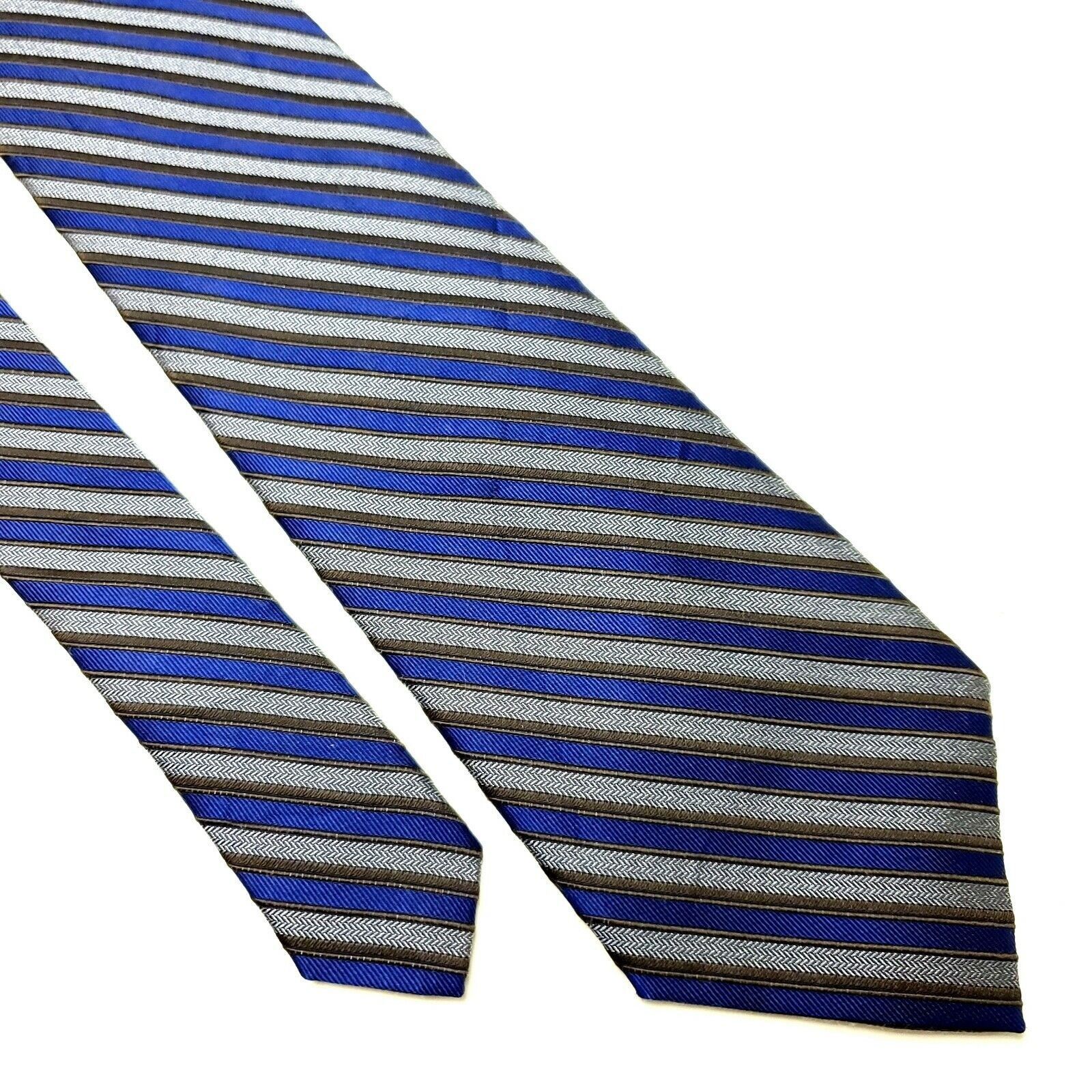 Calvin Klein Calvin Klein Silk Tie Print Gray Blue Striped Size ONE SIZE - 1 Thumbnail