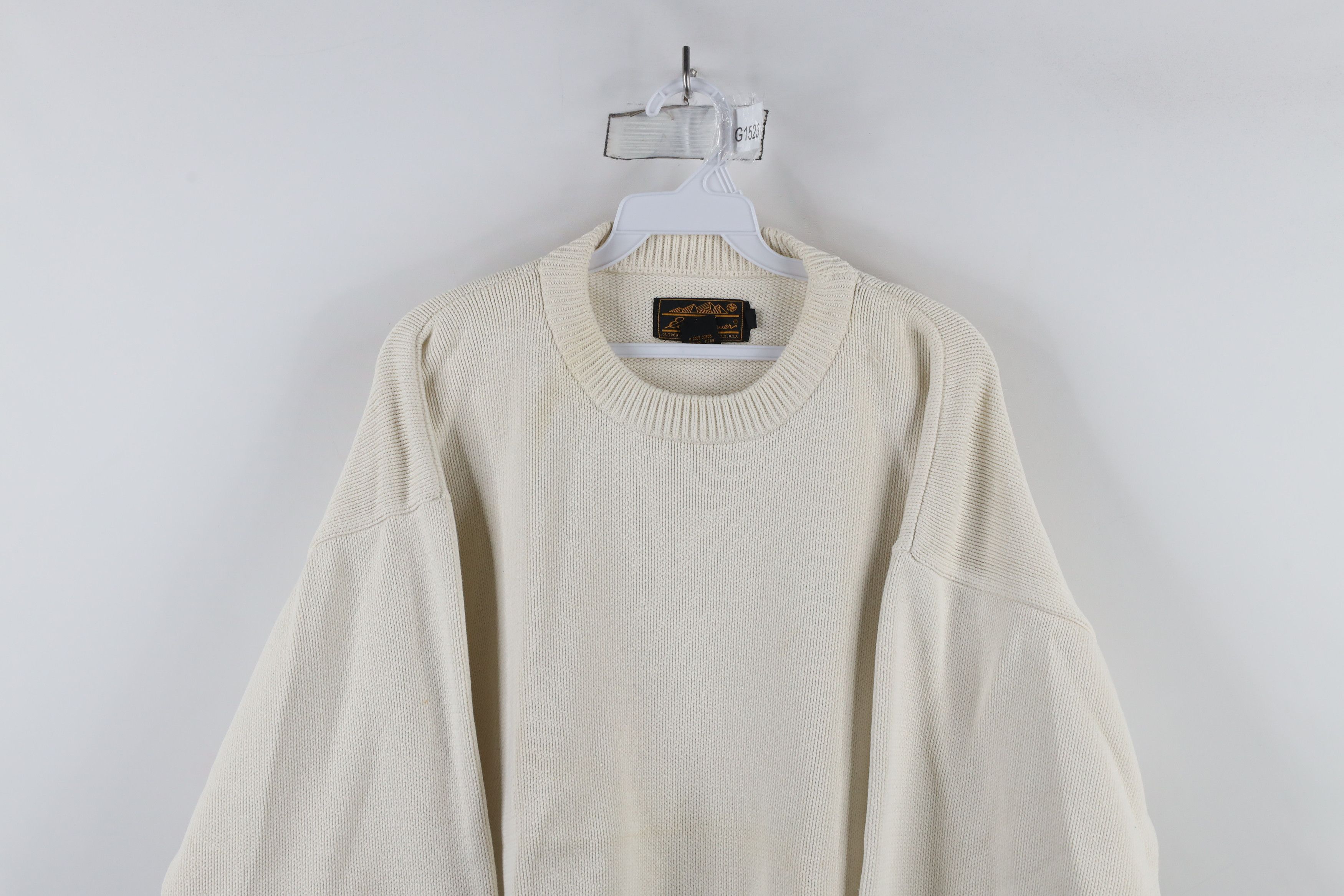 Eddie Bauer × Vintage Vintage 90s Eddie Bauer Blank Cotton Knit Sweater Cream Size US XL / EU 56 / 4 - 2 Thumbnail