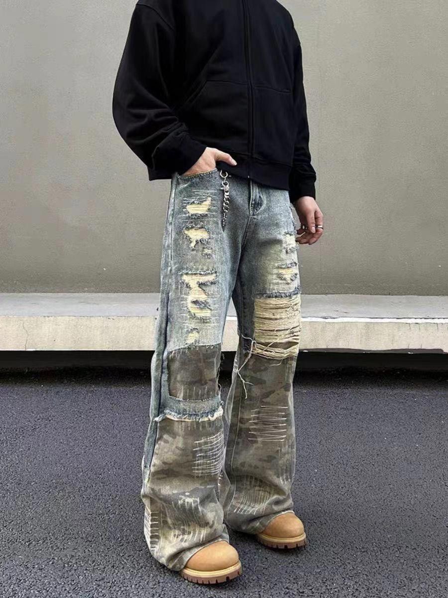 Jean Camo Patchwork Distressed Baggy Jeans Size US 32 / EU 48 - 1 Thumbnail