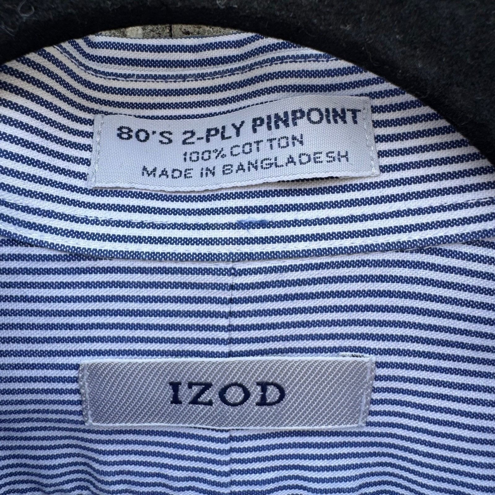Izod IZOD Vintage Mens Blue Striped 80s 2-Ply Pinpoint Oxford Shi Size US L / EU 52-54 / 3 - 2 Thumbnail