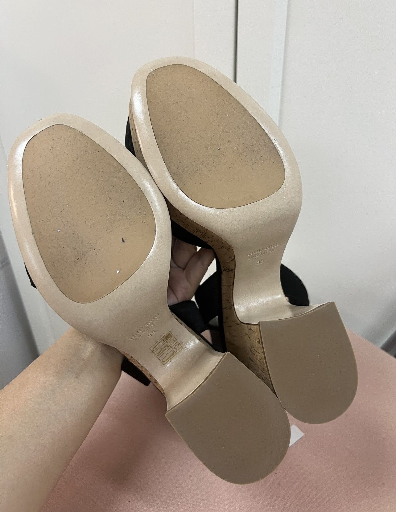 Miu Miu 🔥 Miu Miu Satin bow cork platform sandals shoes Size US 9 / IT 39 - 4 Thumbnail