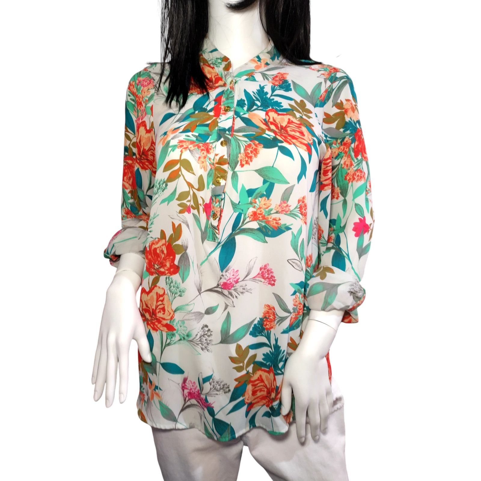 Guess Guess Womens Casual Tunic Long Sleeve Multicolored Floral Size L / US 10 / IT 46 - 1 Thumbnail
