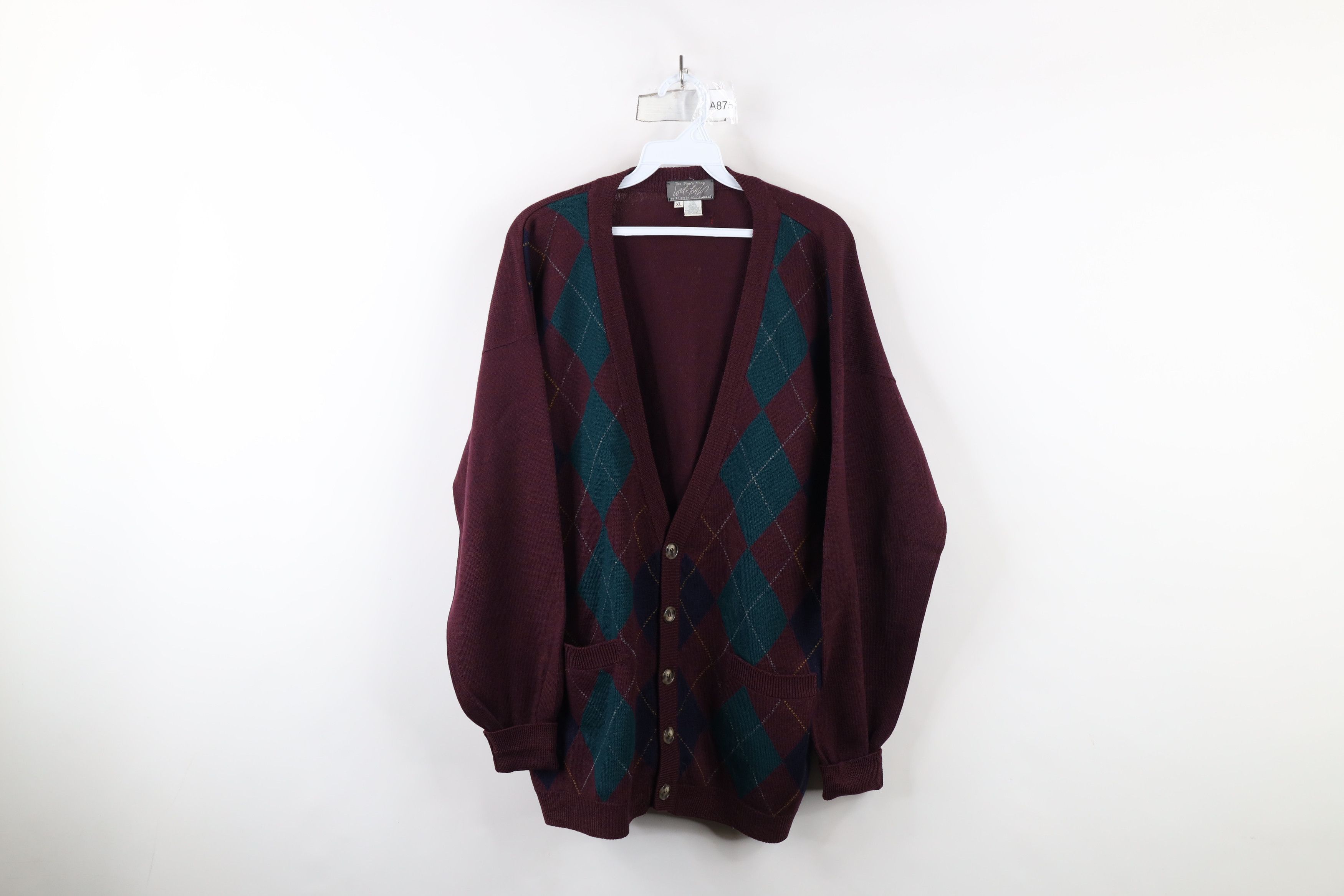 Vintage Vintage 90s Streetwear Wool Argyle Knit Cardigan Sweater Size US XL / EU 56 / 4 - 1 Thumbnail