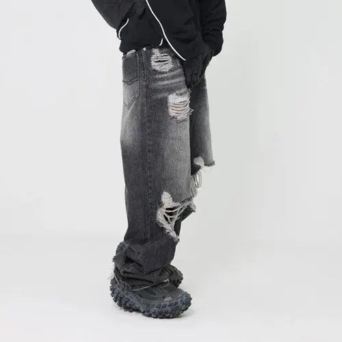 VIBE Baggy Washed Distressed Denim Jeans Size US 32 / EU 48 - 3 Thumbnail