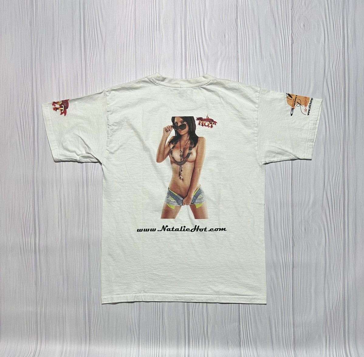 image of Rare! Pornstar Natalie Hot Autographed T-Shirt in White, Men's (Size Small)