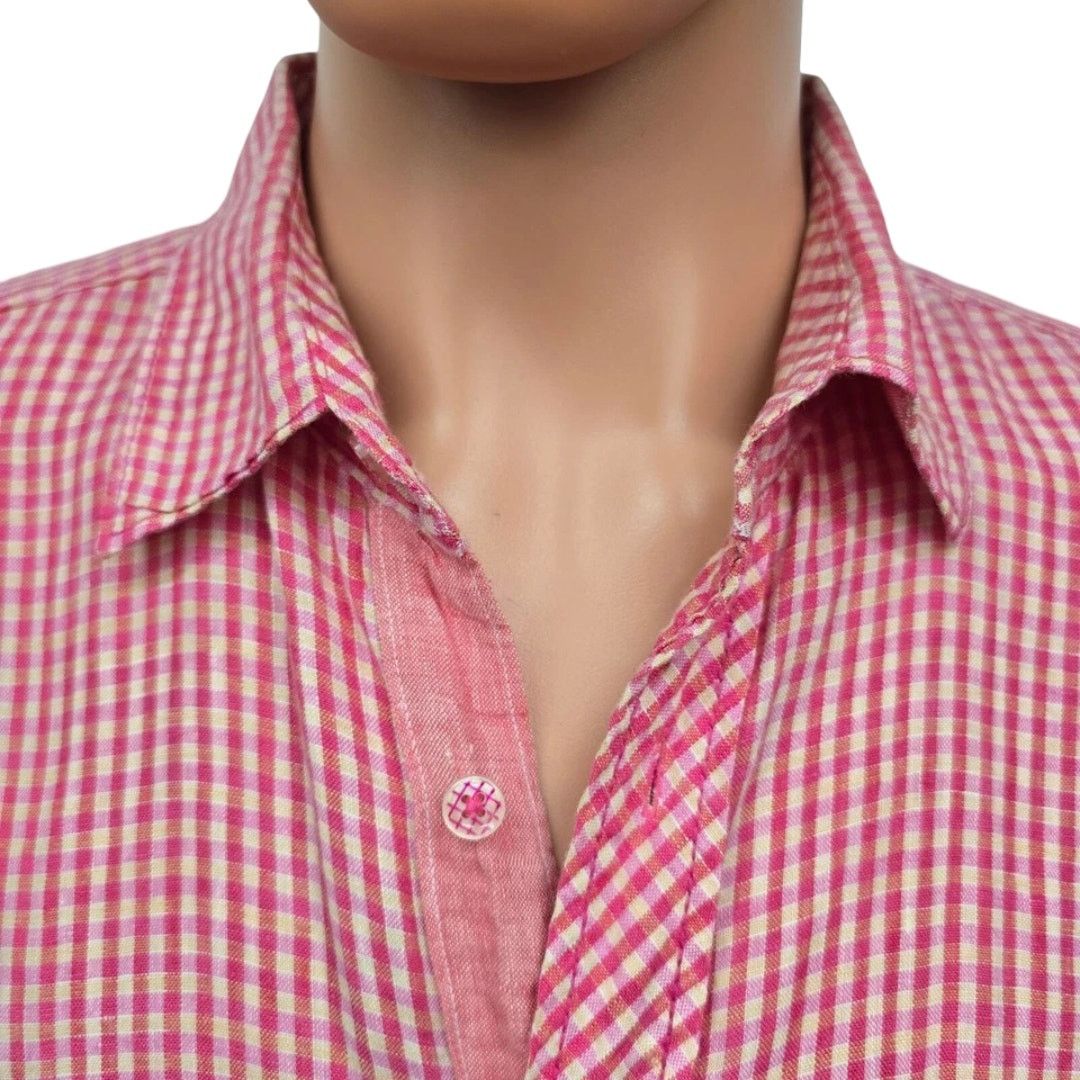 BUGATCHI BUGATCHI Uomo Linen Shirt L Gingham Check Contrast Flip Cuff Size US L / EU 52-54 / 3 - 5 Thumbnail