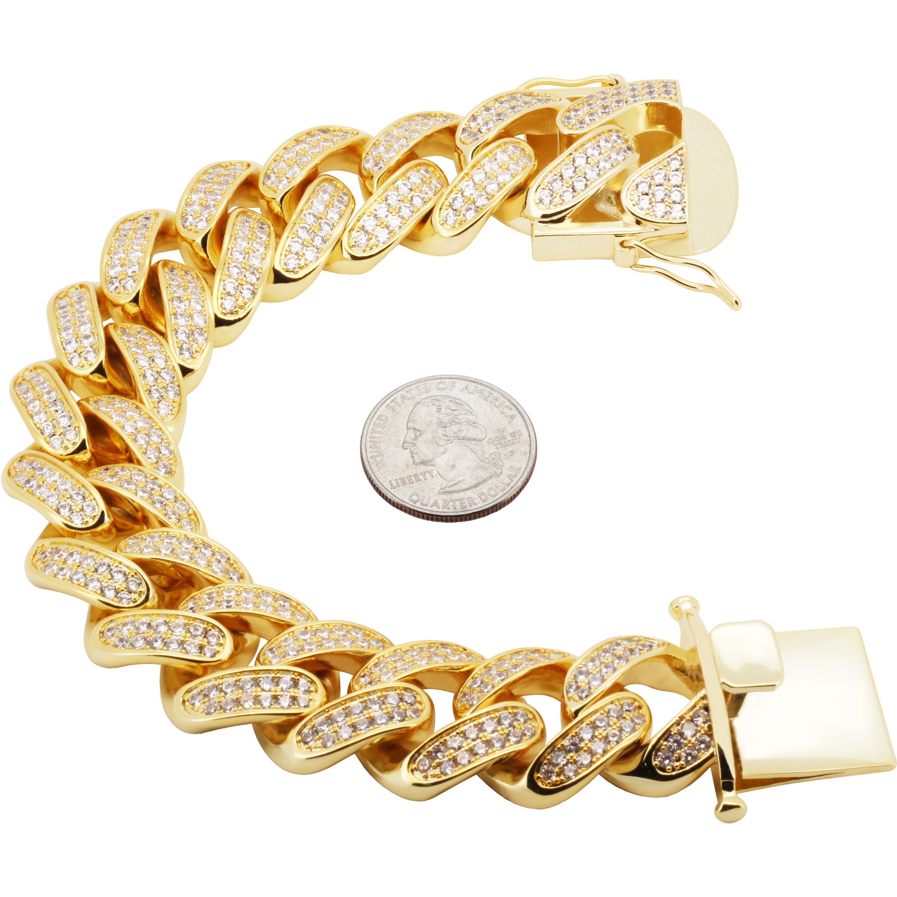 Other 14k Yellow Gold Plated AAA CZ 24mm Cuban Link Bracelet 9” Size ONE SIZE - 1 Thumbnail