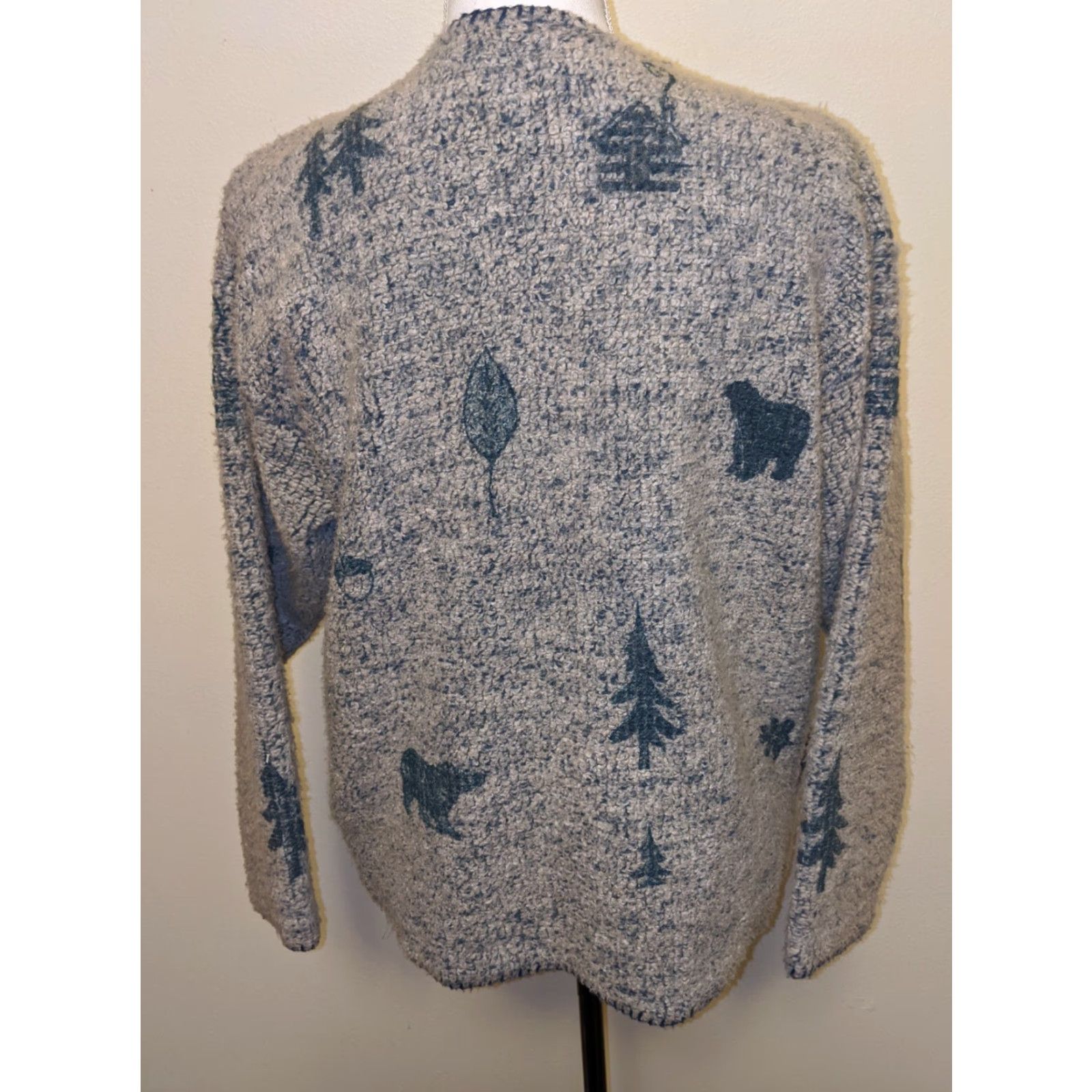 Vintage VINTAGE Artisans Cardigan Sweater Oversized Blue White Bear Leaf 90s Fleece Medium Womens Size M / US 6-8 / IT 42-44 - 7 Thumbnail