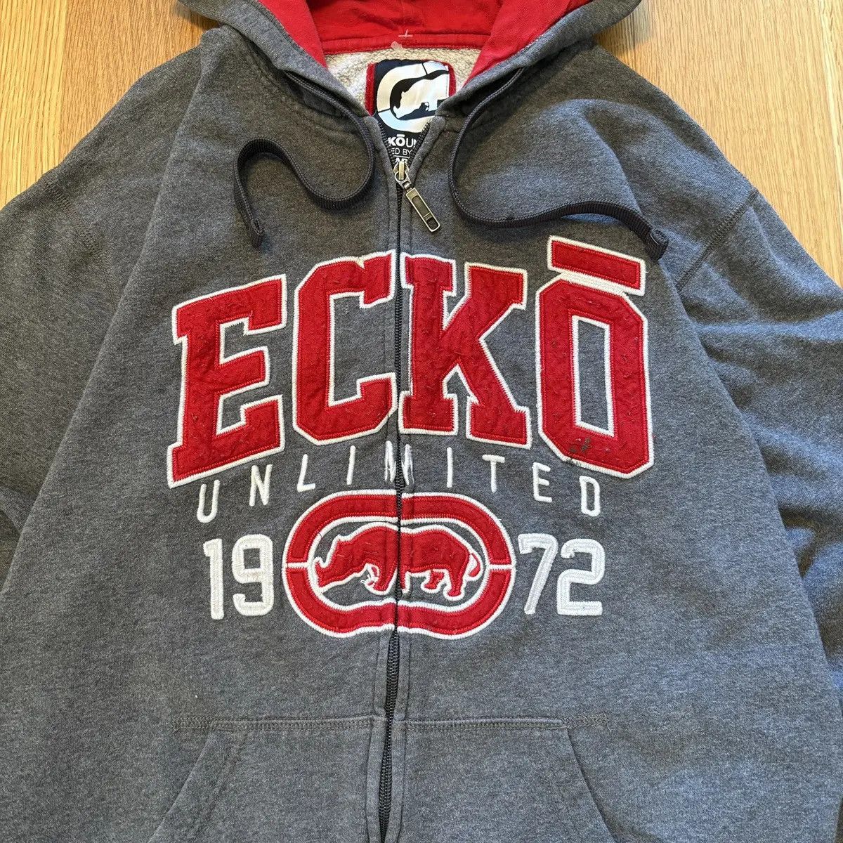 Ecko Unltd. Vintage Ecko Unltd Graphic Zip-Up Hoodie - Gray/Red Size US M / EU 48-50 / 2 - 2 Thumbnail